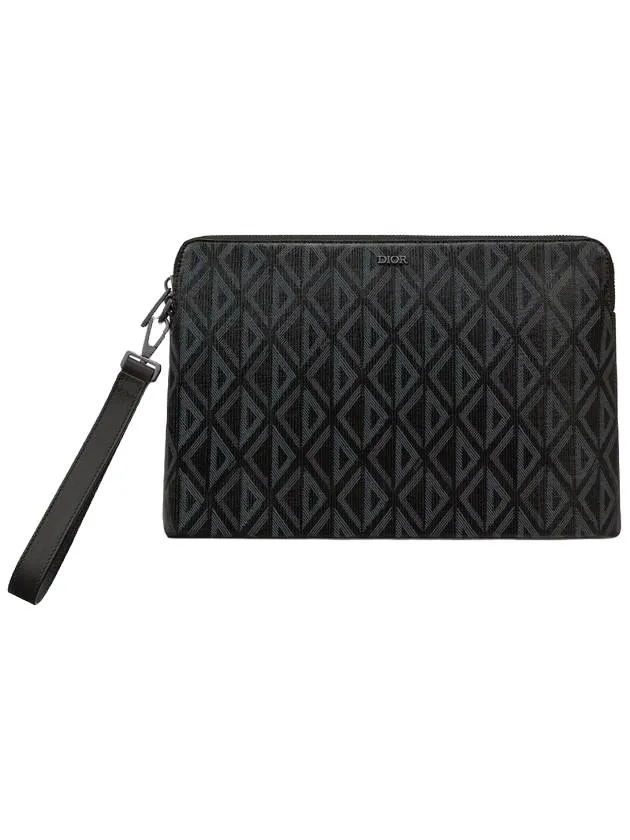 A5 Triangle CD Diamond Canvas Clutch Bag Black Dior