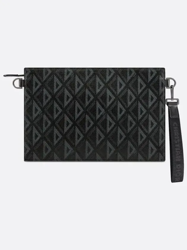 A5 Triangle CD Diamond Canvas Clutch Bag Black Dior