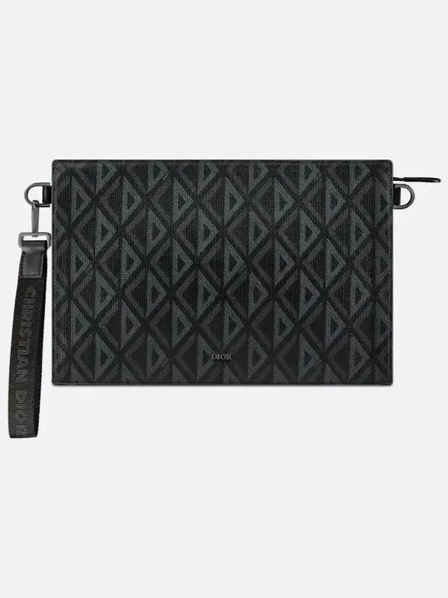 A5 Triangle CD Diamond Canvas Clutch Bag Black Dior