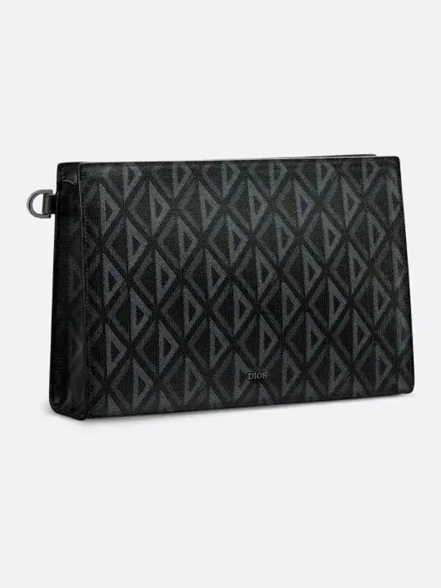 A5 Triangle CD Diamond Canvas Clutch Bag Black Dior