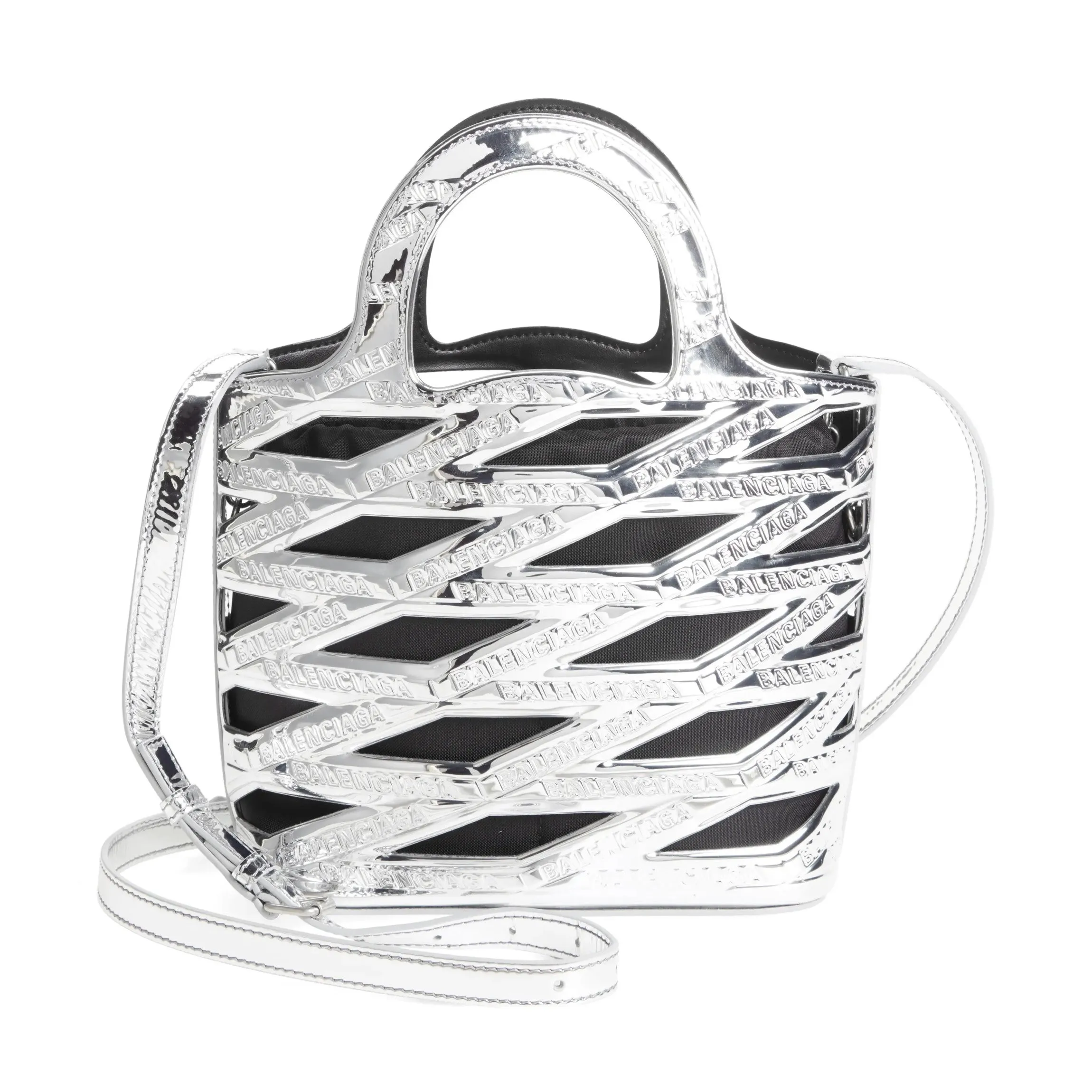 Balenciaga Neo Basket Metallic Silver Leather Small Satchel Bag 630708