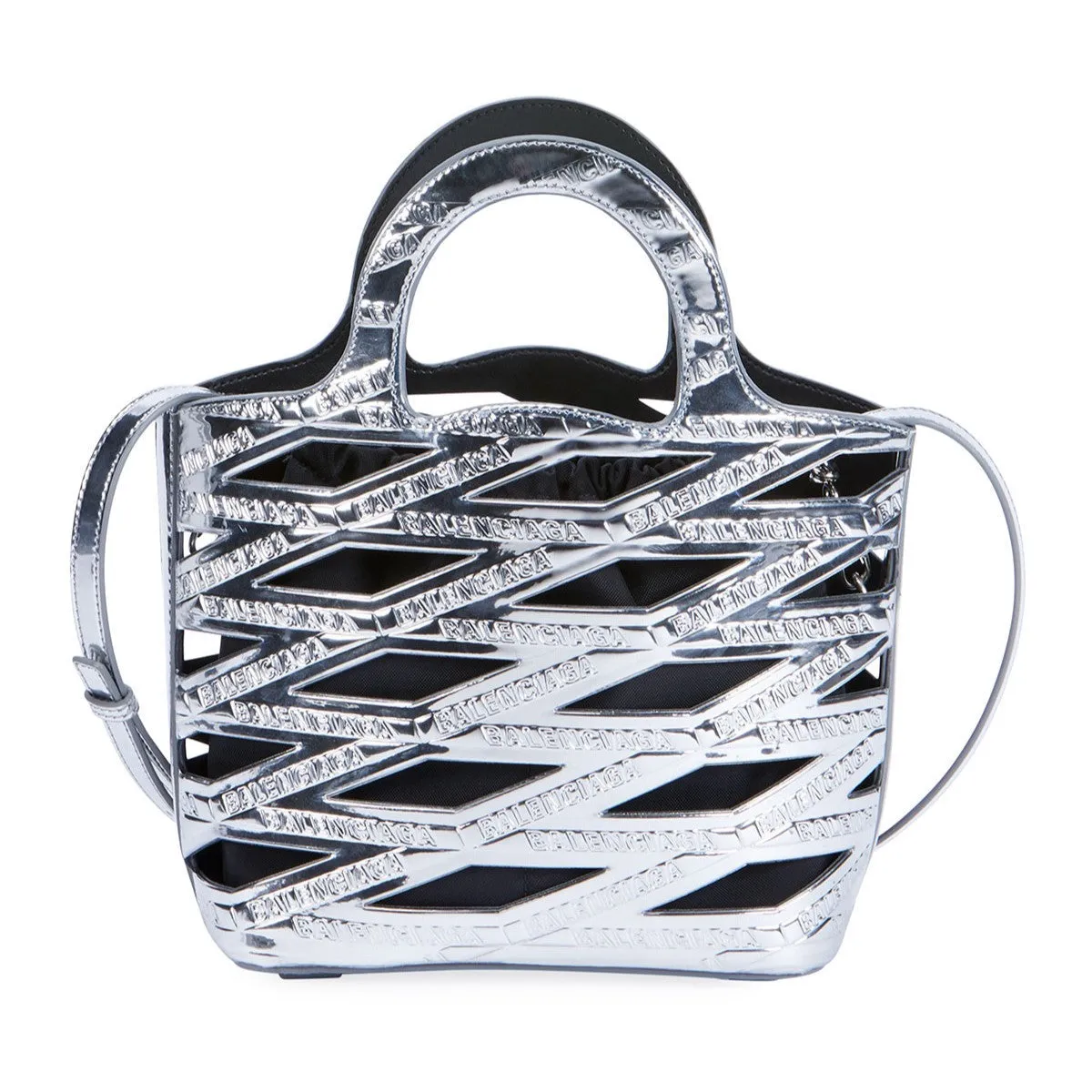 Balenciaga Neo Basket Metallic Silver Leather Small Satchel Bag 630708