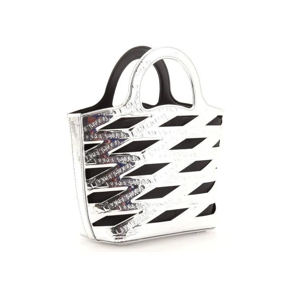 Balenciaga Neo Basket Metallic Silver Leather Small Satchel Bag 630708