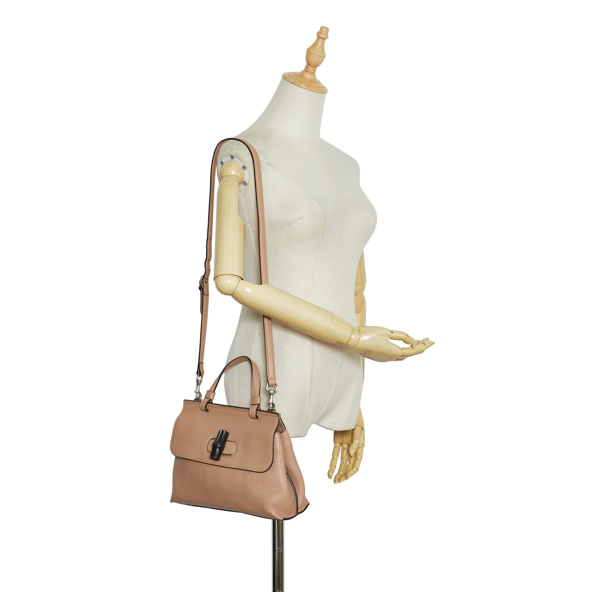 Beige Gucci Small Bamboo Daily Satchel