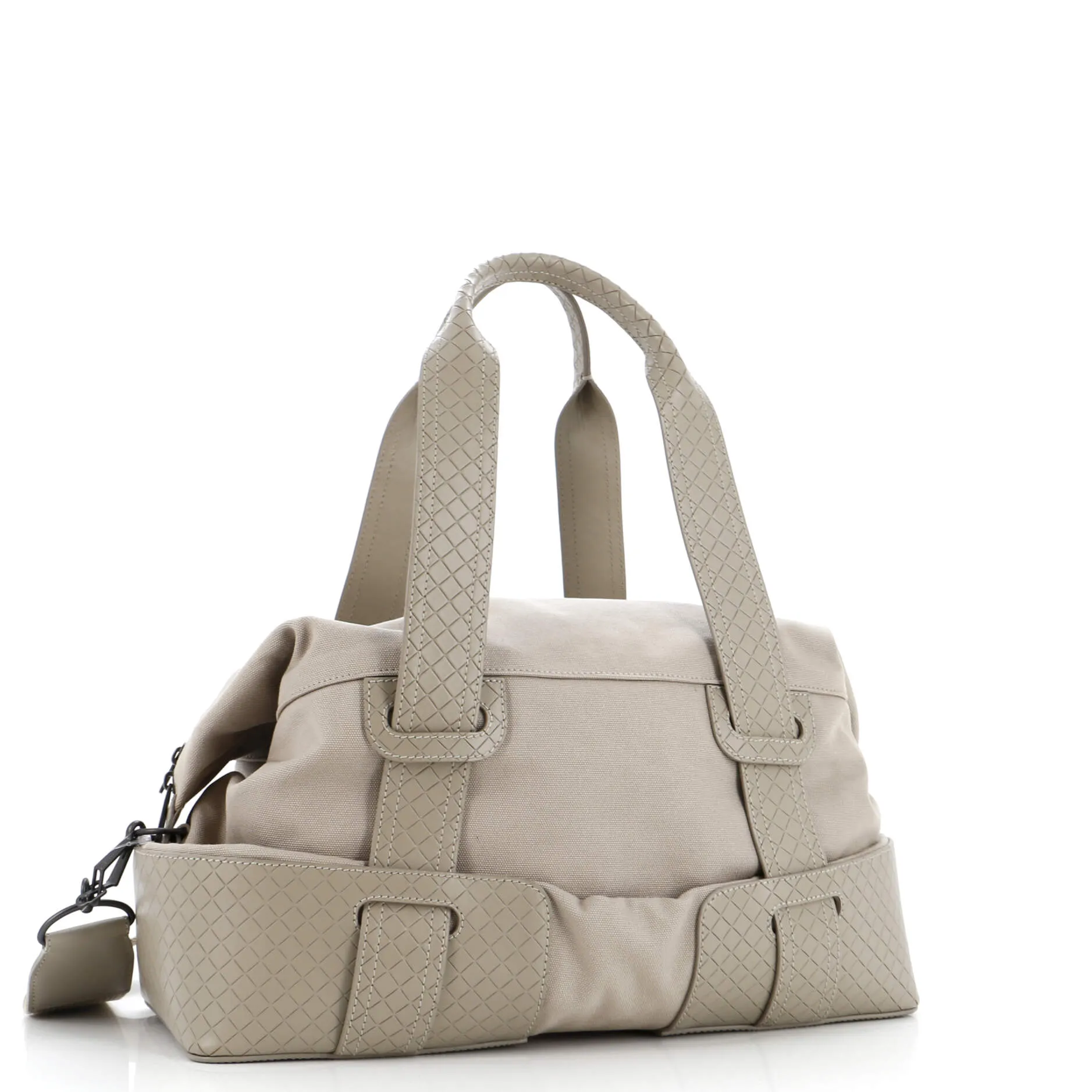Belted Duffle Bag Canvas with Intrecciato Nappa Detail Medium