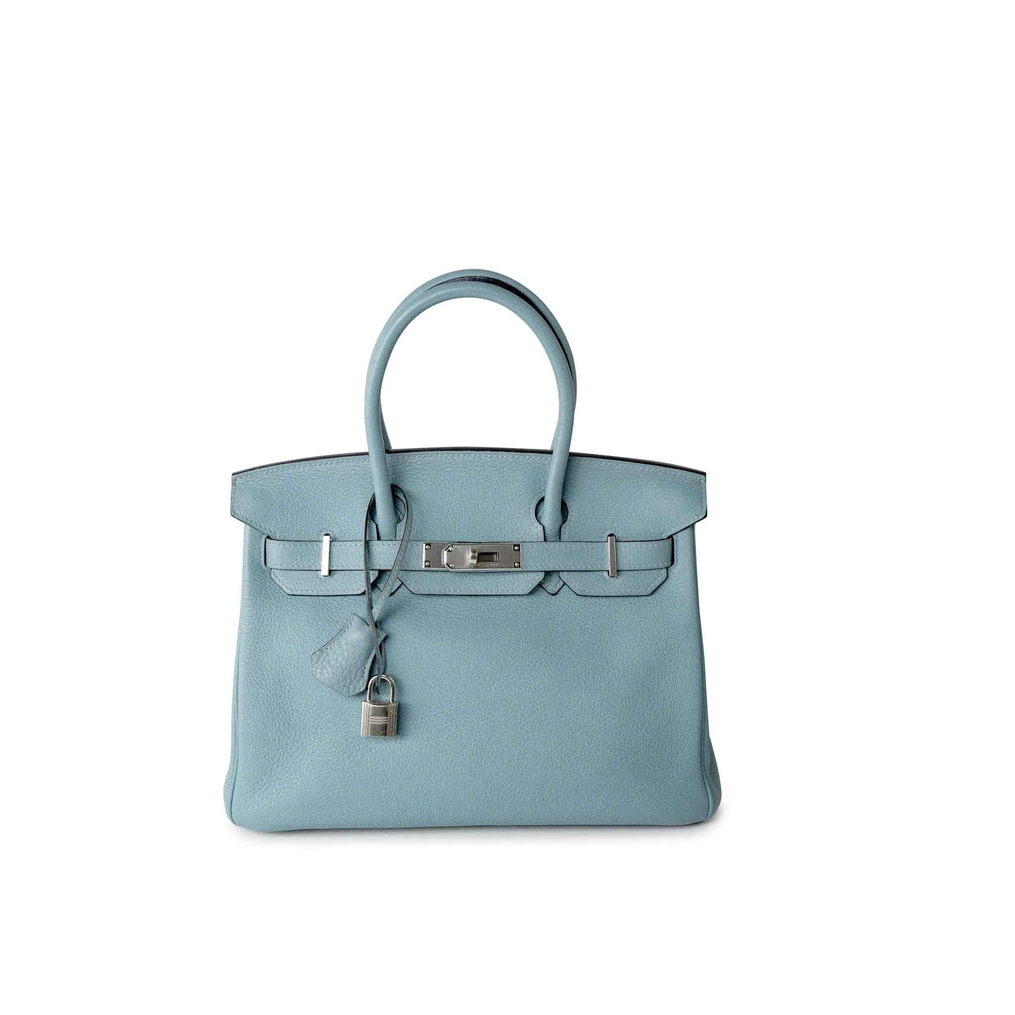 Birkin 30 Blue Ciel Clemence Palladium Plated M Square Stamp