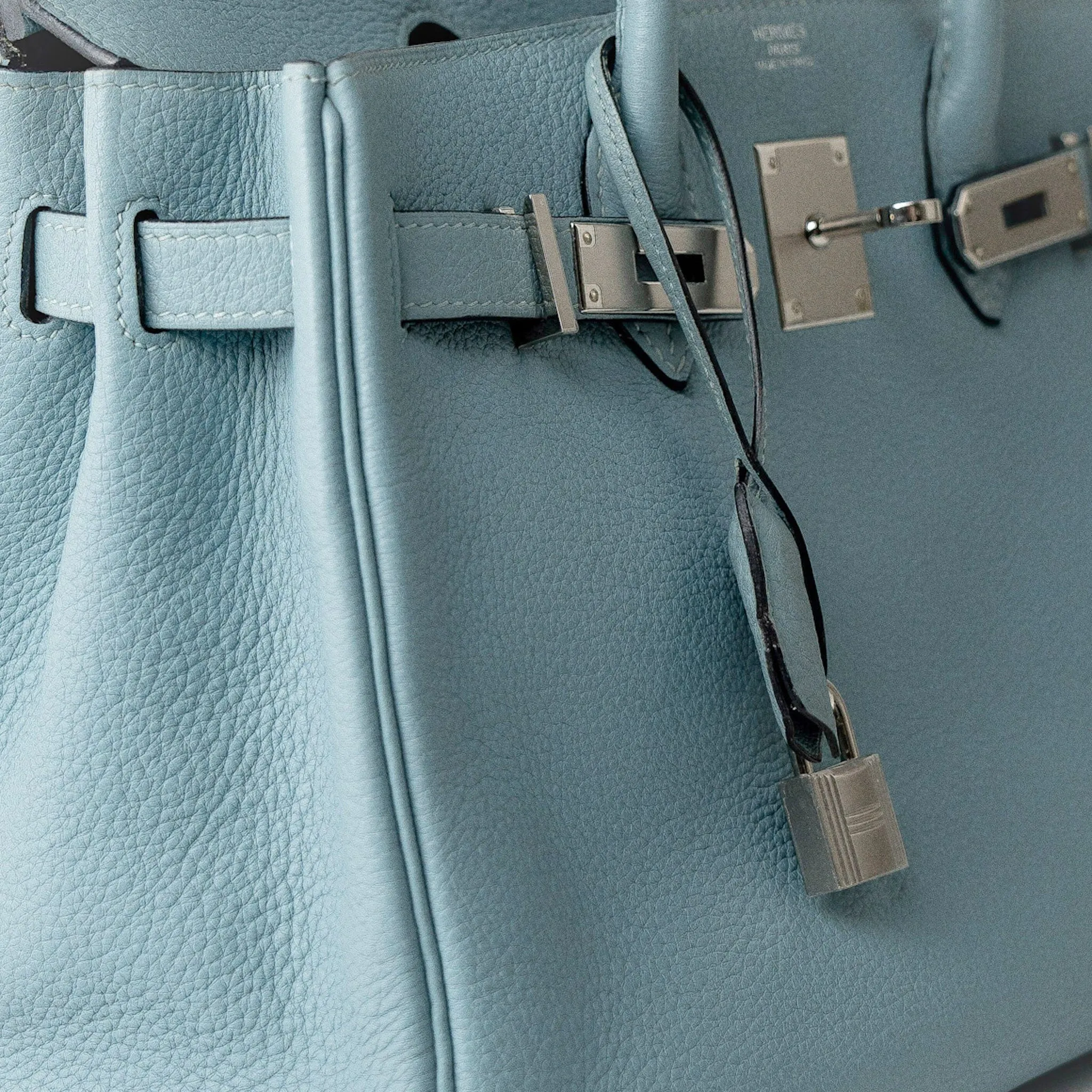 Birkin 30 Blue Ciel Clemence Palladium Plated M Square Stamp