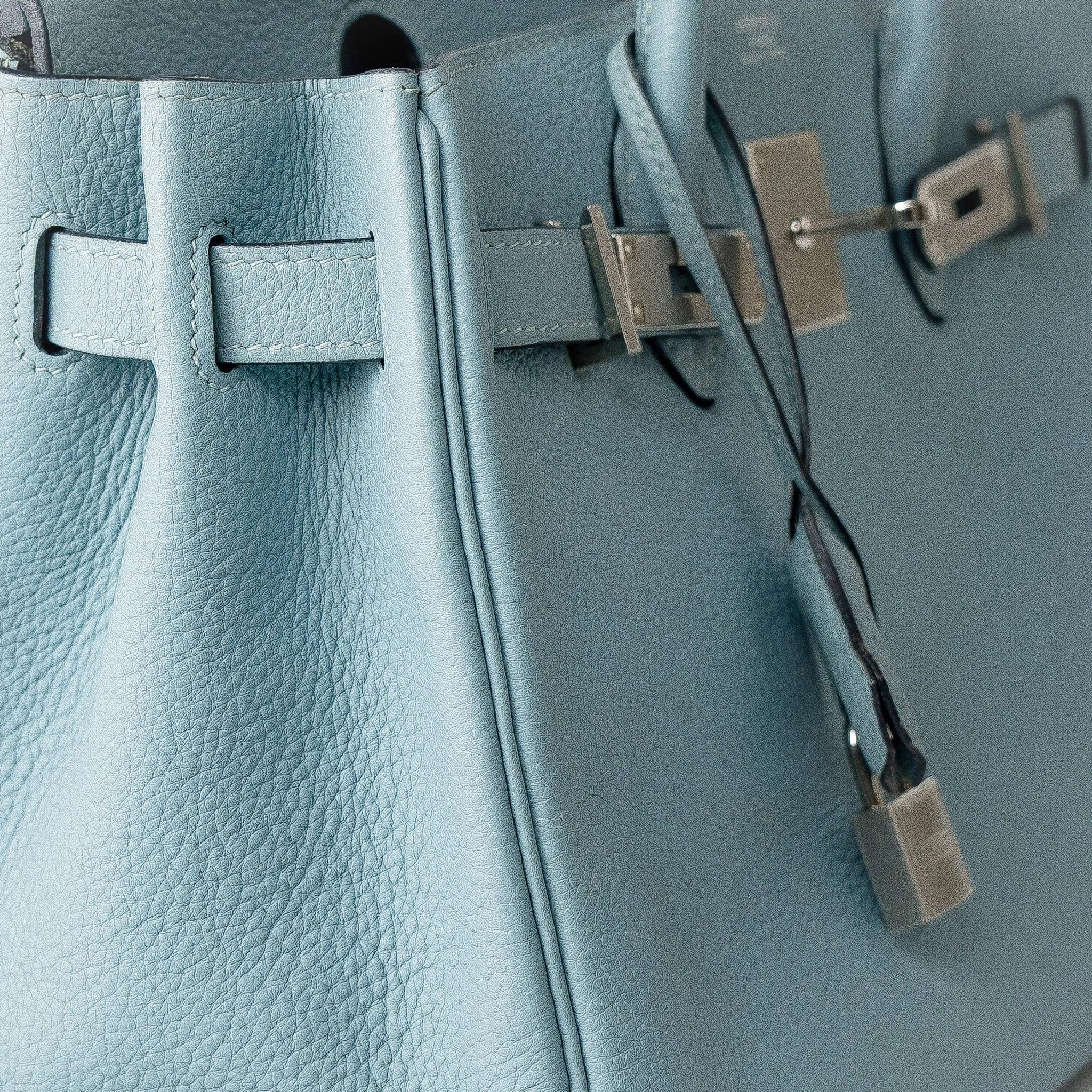Birkin 30 Blue Ciel Clemence Palladium Plated M Square Stamp
