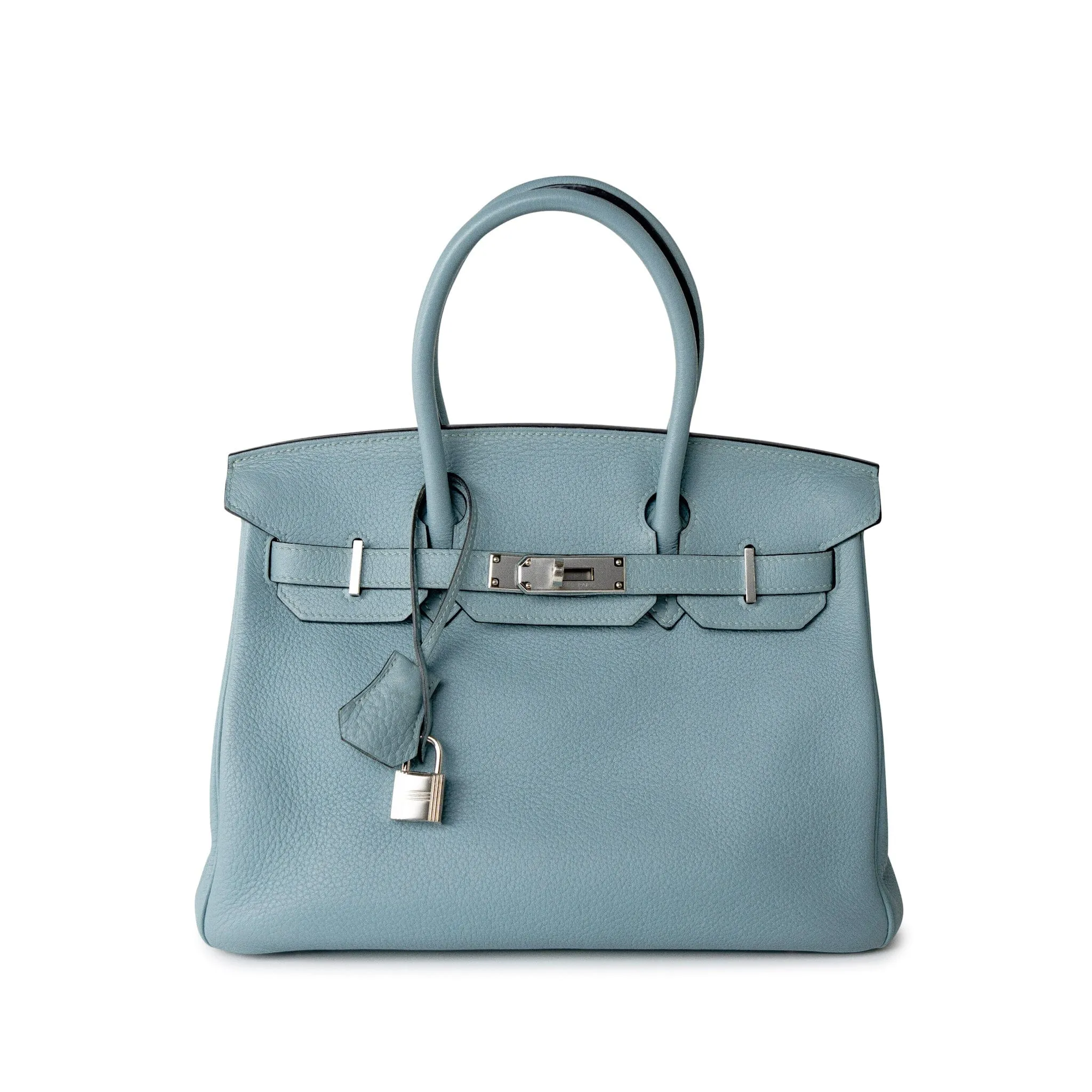 Birkin 30 Blue Ciel Clemence Palladium Plated M Square Stamp