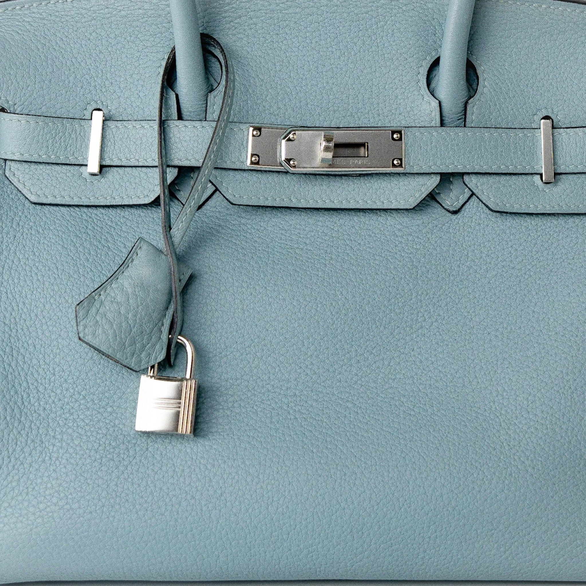 Birkin 30 Blue Ciel Clemence Palladium Plated M Square Stamp