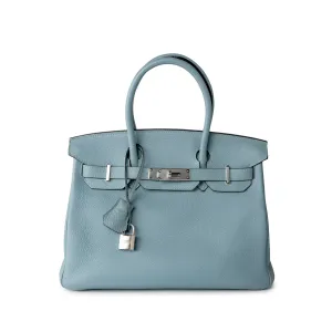 Birkin 30 Blue Ciel Clemence Palladium Plated M Square Stamp