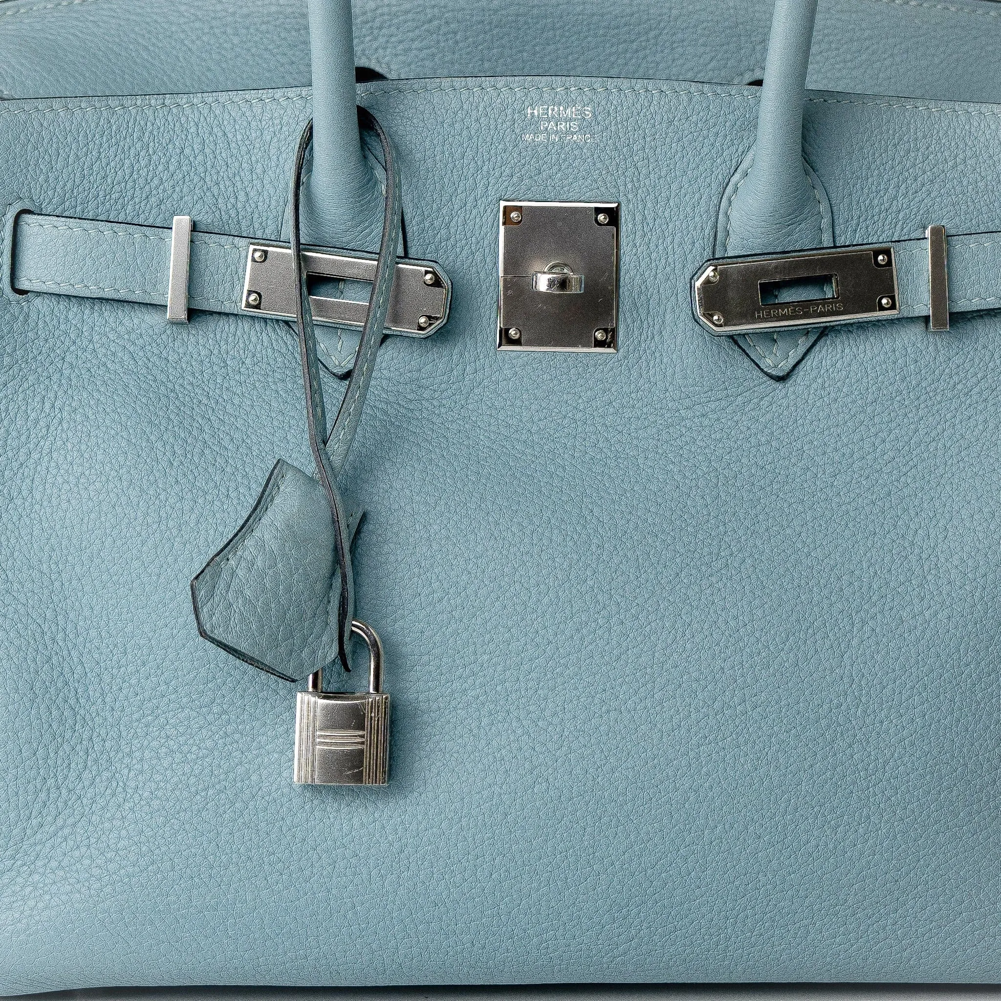 Birkin 30 Blue Ciel Clemence Palladium Plated M Square Stamp