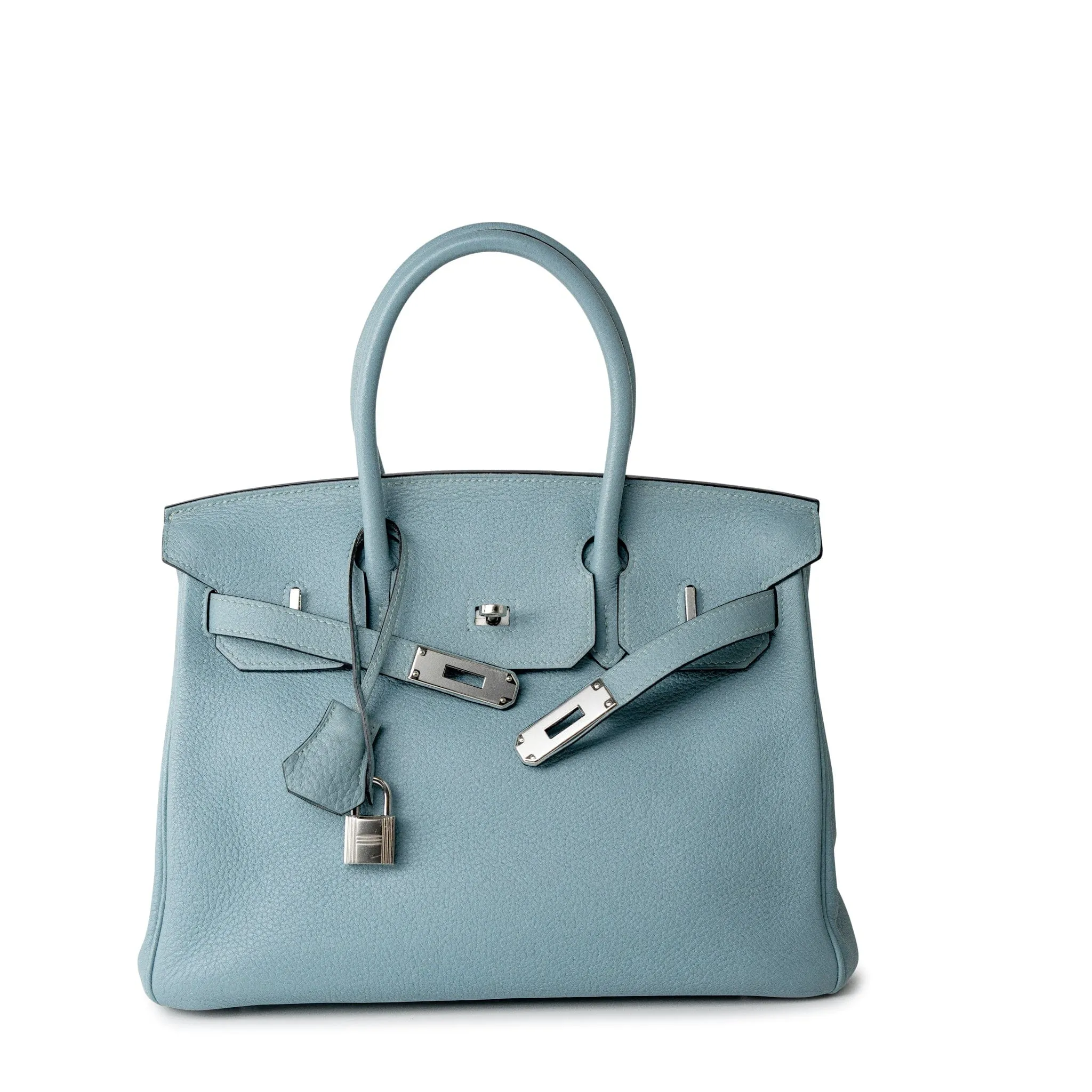 Birkin 30 Blue Ciel Clemence Palladium Plated M Square Stamp