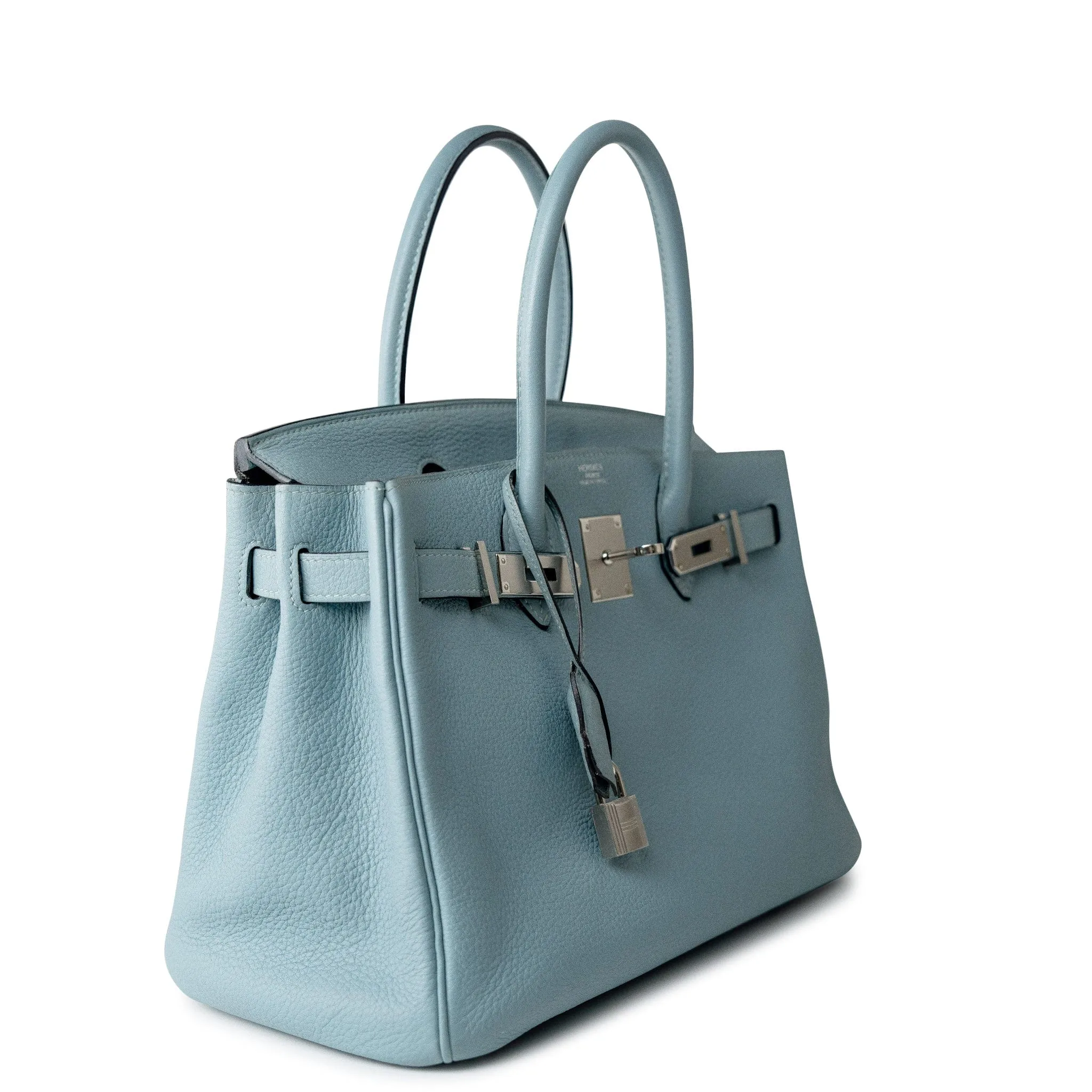 Birkin 30 Blue Ciel Clemence Palladium Plated M Square Stamp