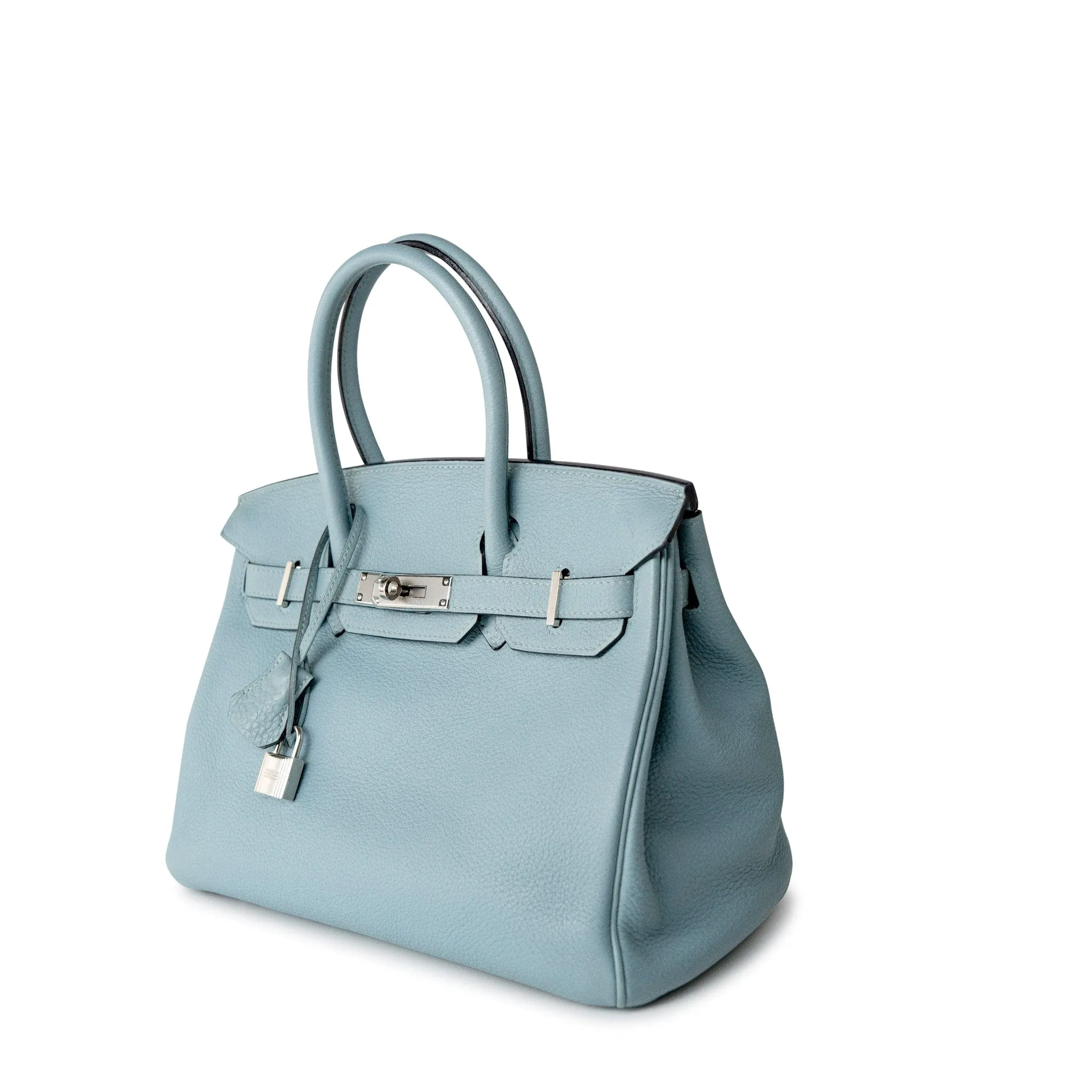 Birkin 30 Blue Ciel Clemence Palladium Plated M Square Stamp