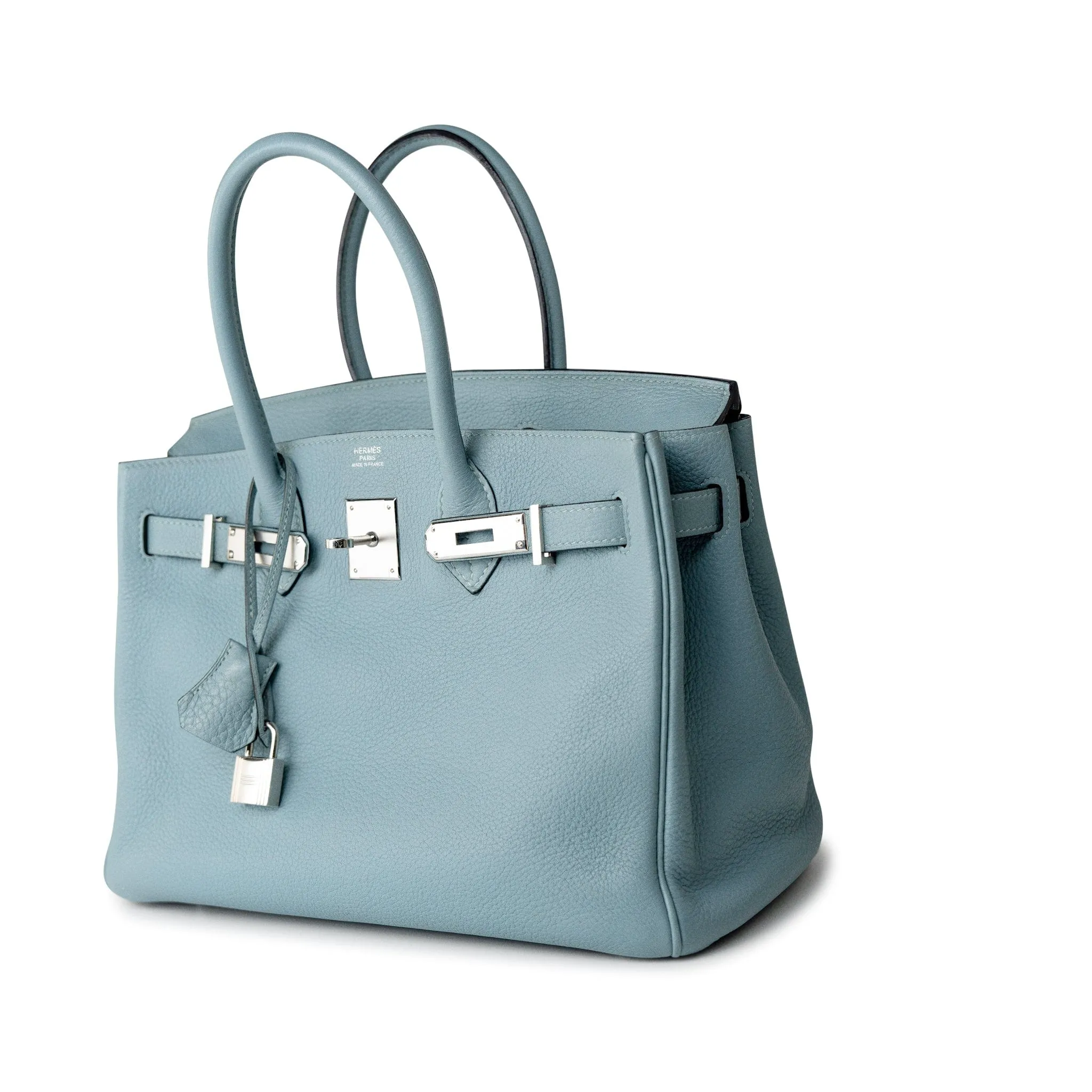 Birkin 30 Blue Ciel Clemence Palladium Plated M Square Stamp