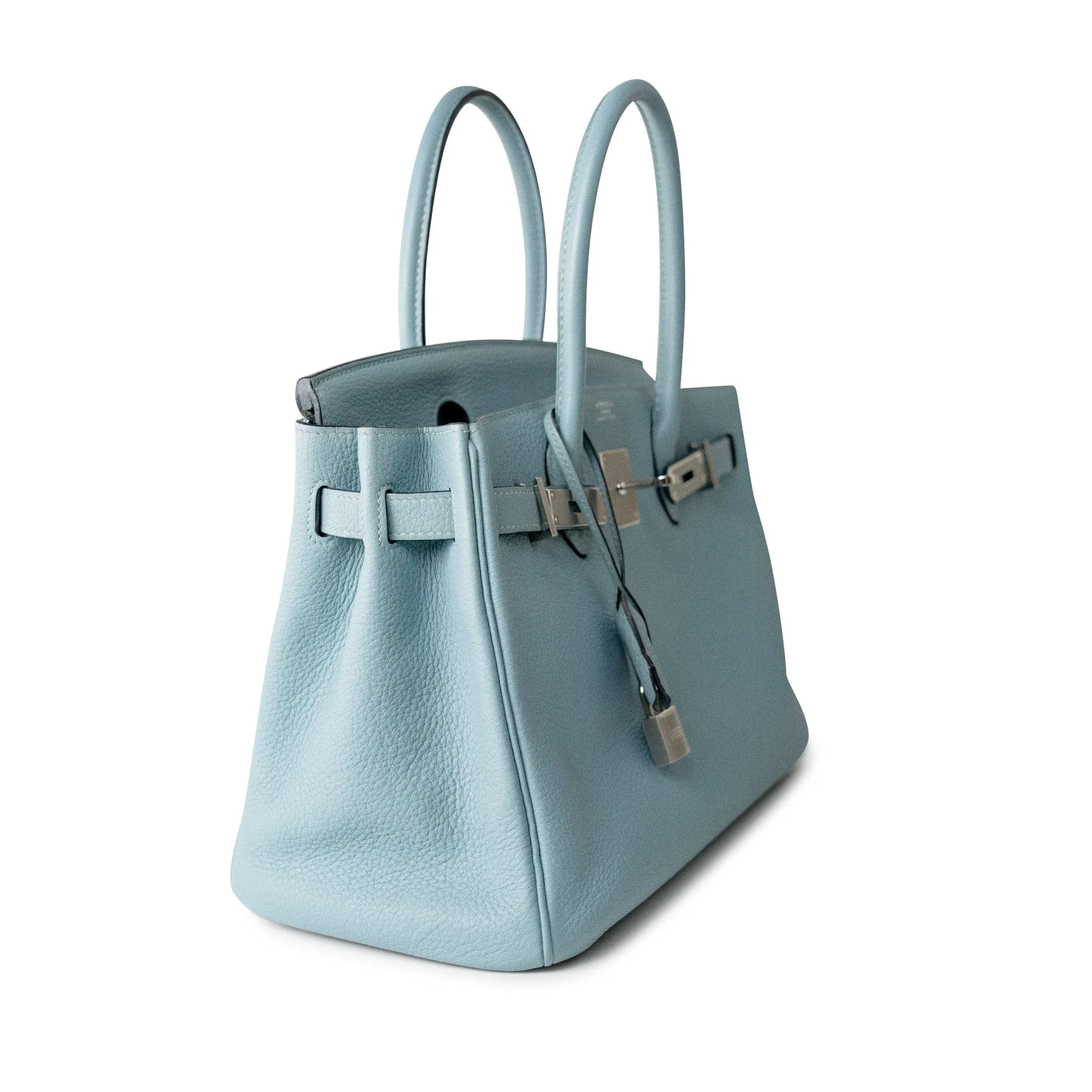 Birkin 30 Blue Ciel Clemence Palladium Plated M Square Stamp