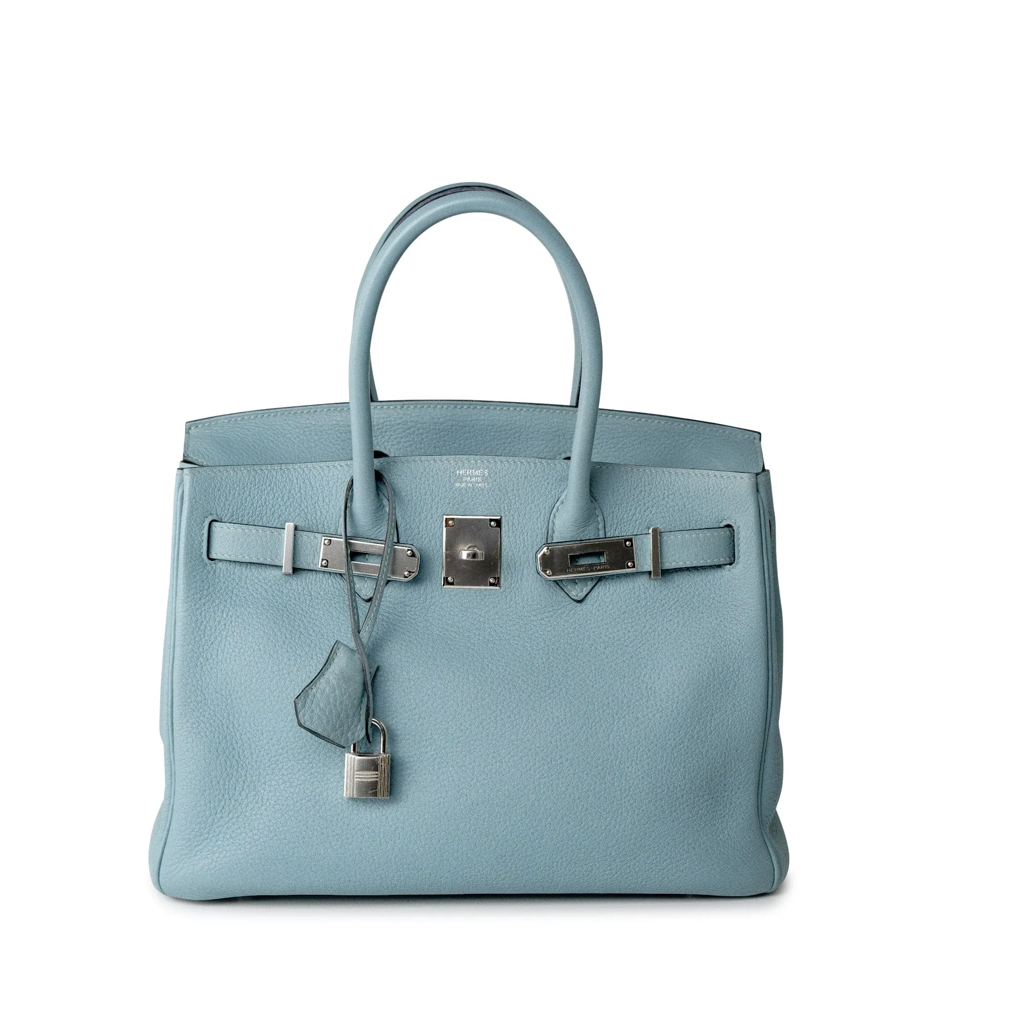 Birkin 30 Blue Ciel Clemence Palladium Plated M Square Stamp