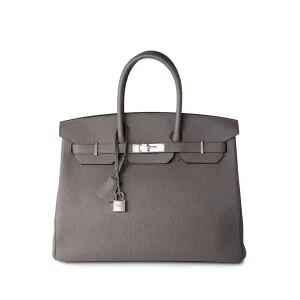 Birkin 35 Etain Veau Togo Leather Palladium Plated 2017 A