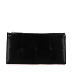 Black Bottega Veneta Intreccio Slim Cassette Zip Card Holder