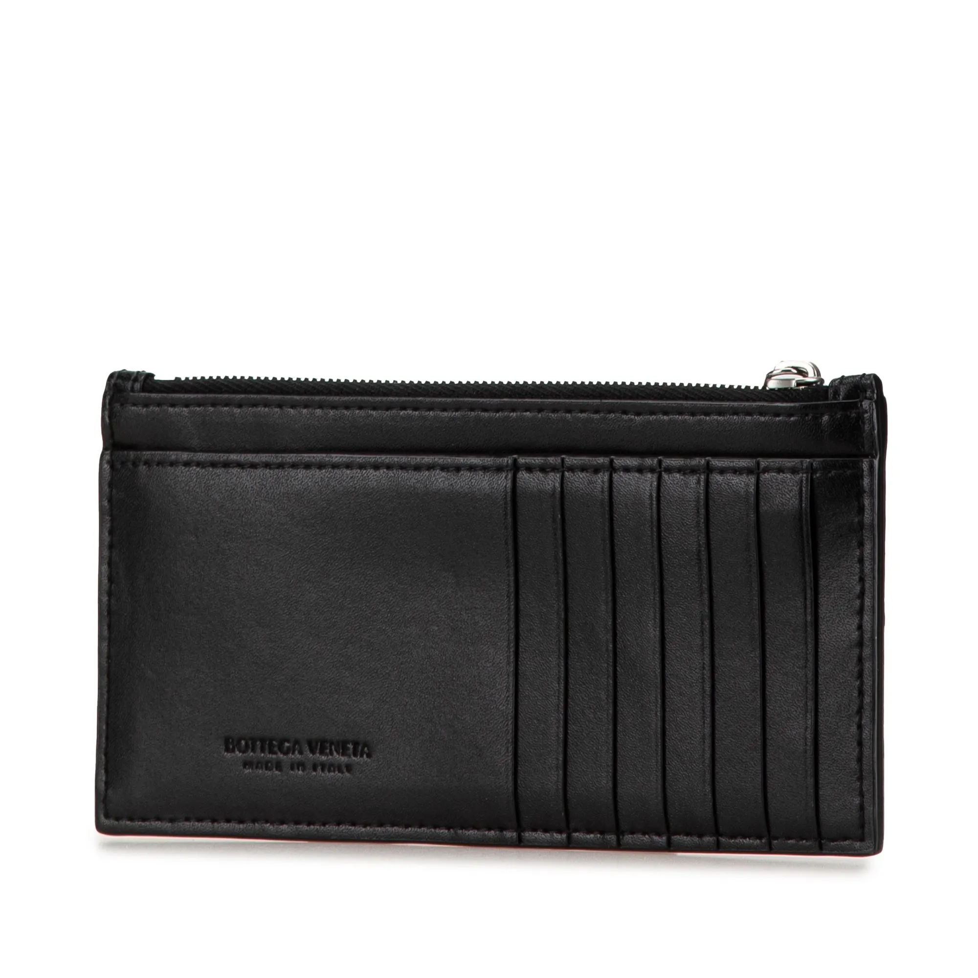 Black Bottega Veneta Intreccio Slim Cassette Zip Card Holder