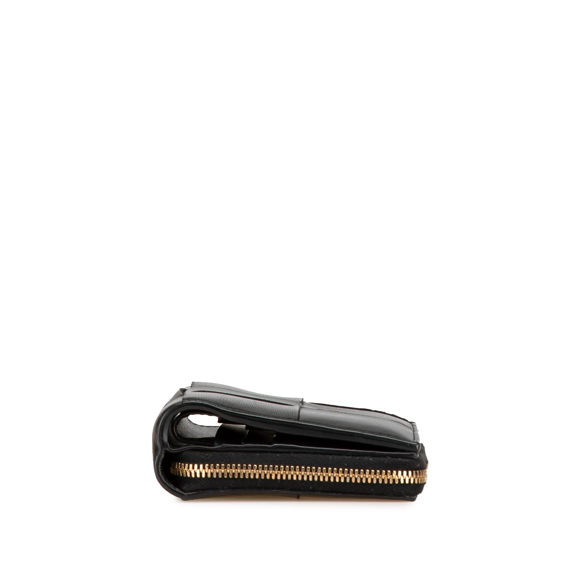 Black Bottega Veneta Lambskin Maxi Intreccio Cassette Bifold Zip Wallet