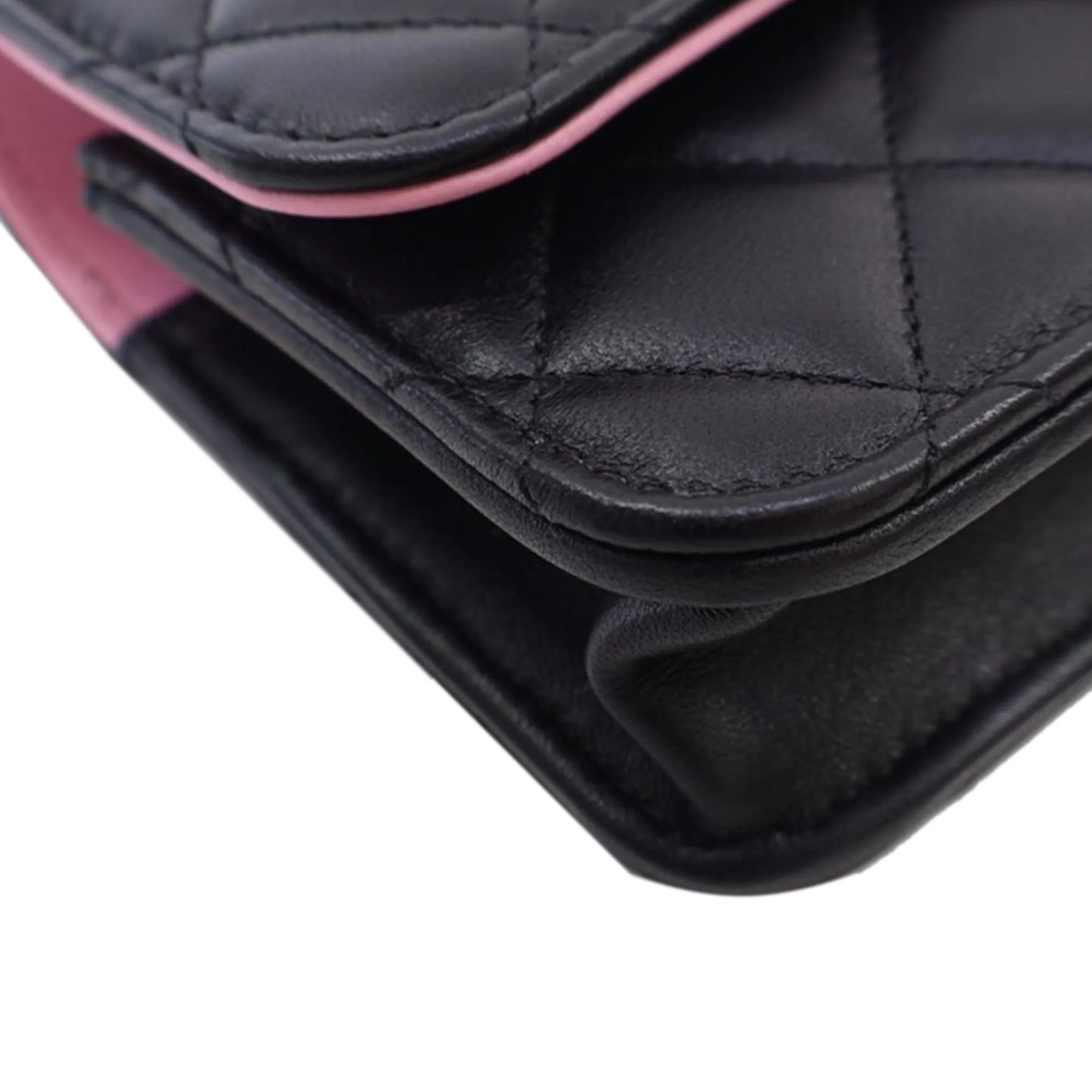 Black Chanel Bicolor Quilted Lambskin Top Handle Phone Holder with Chain Satchel