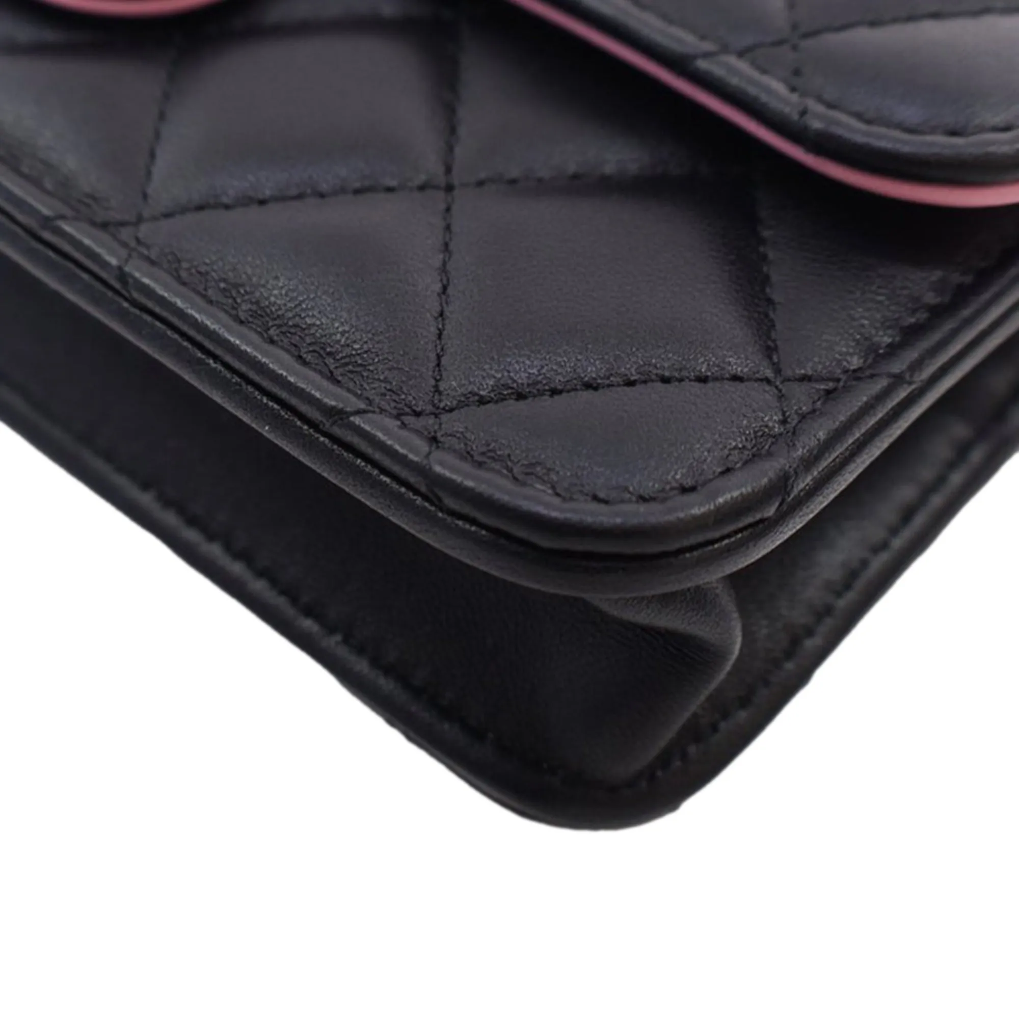 Black Chanel Bicolor Quilted Lambskin Top Handle Phone Holder with Chain Satchel