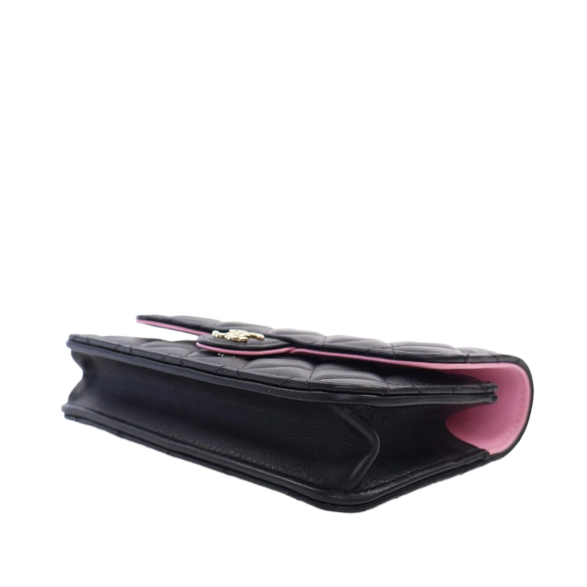 Black Chanel Bicolor Quilted Lambskin Top Handle Phone Holder with Chain Satchel
