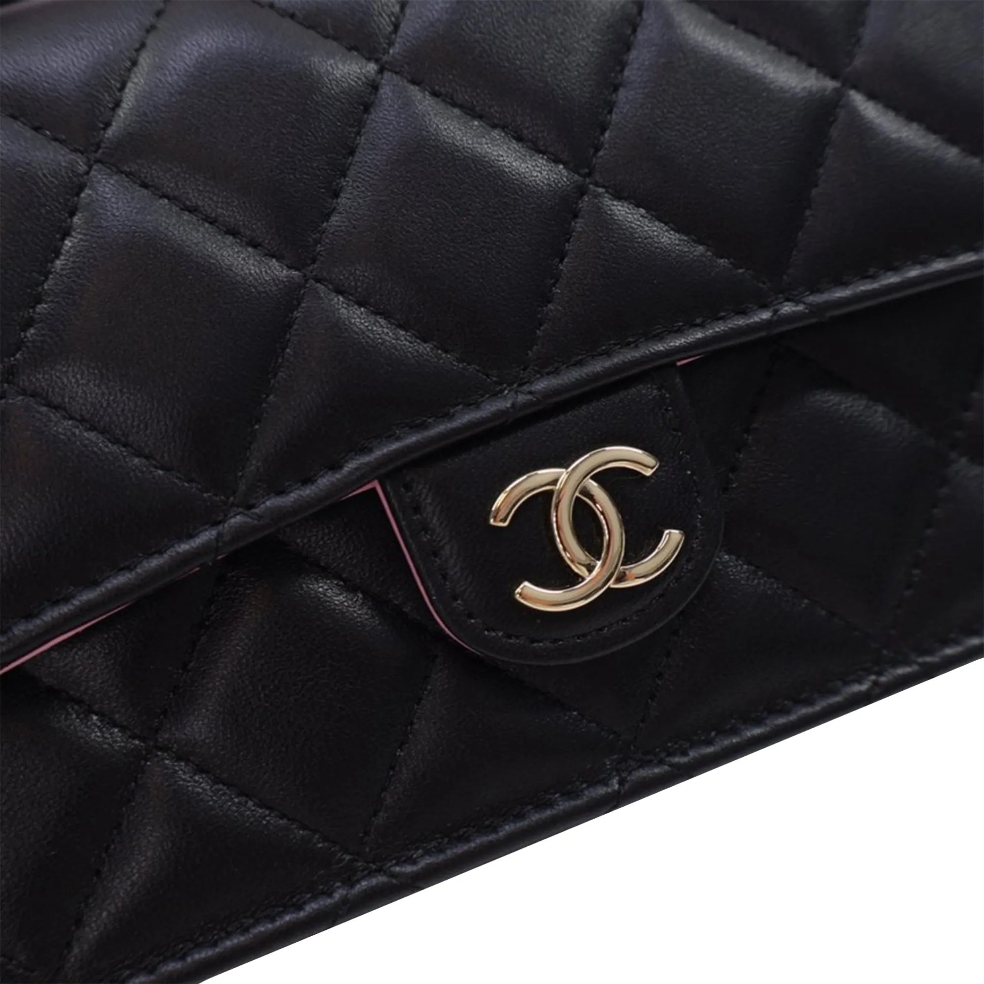 Black Chanel Bicolor Quilted Lambskin Top Handle Phone Holder with Chain Satchel