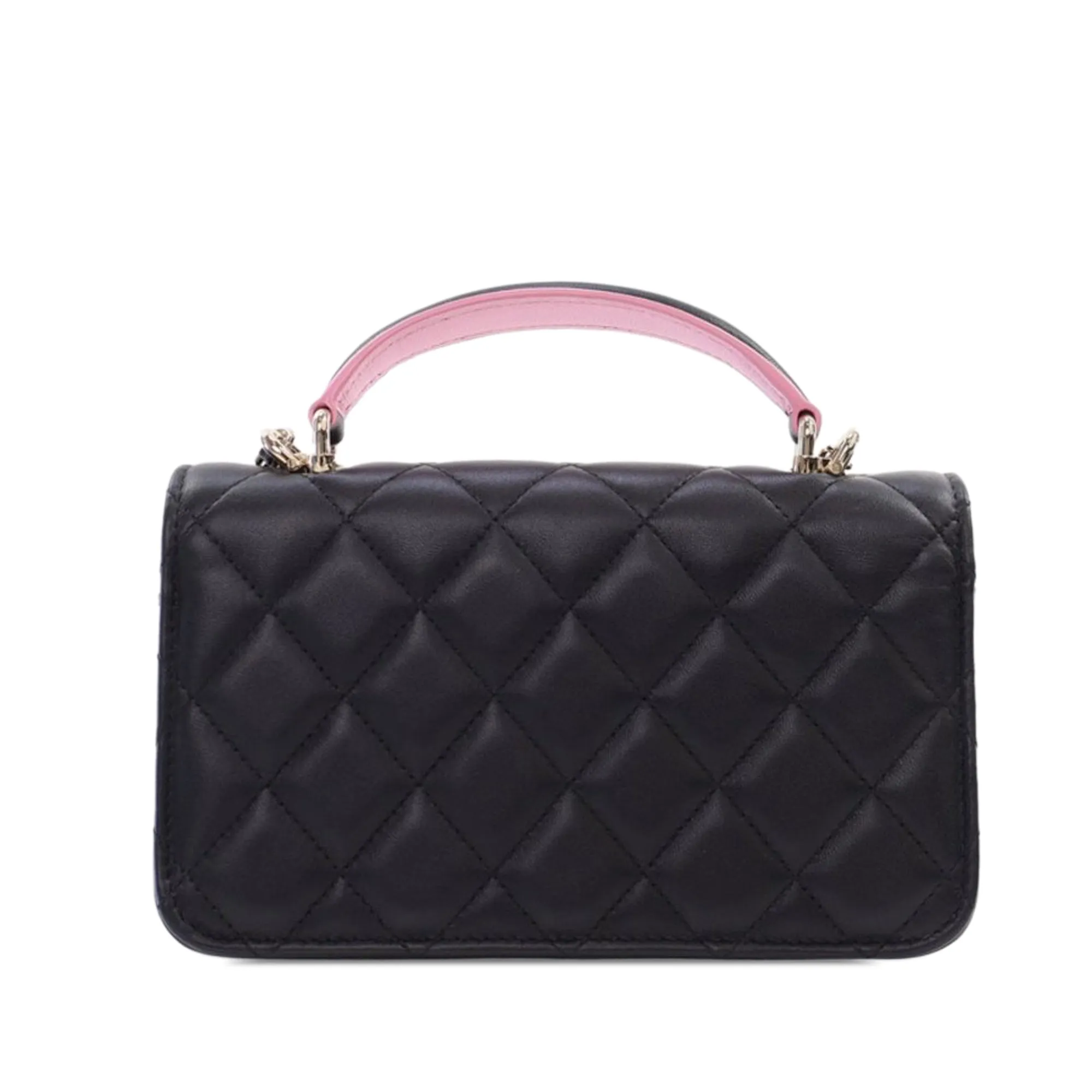 Black Chanel Bicolor Quilted Lambskin Top Handle Phone Holder with Chain Satchel