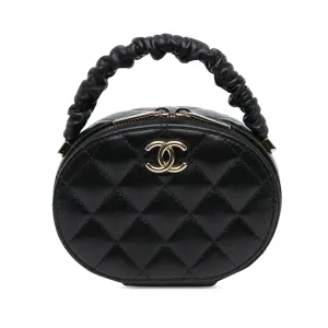 Black Chanel CC Lambskin Ruched Oval Top Handle Bag