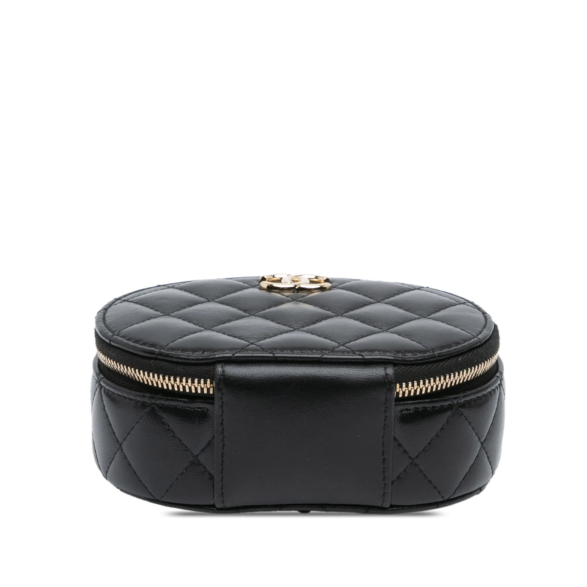 Black Chanel CC Lambskin Ruched Oval Top Handle Bag