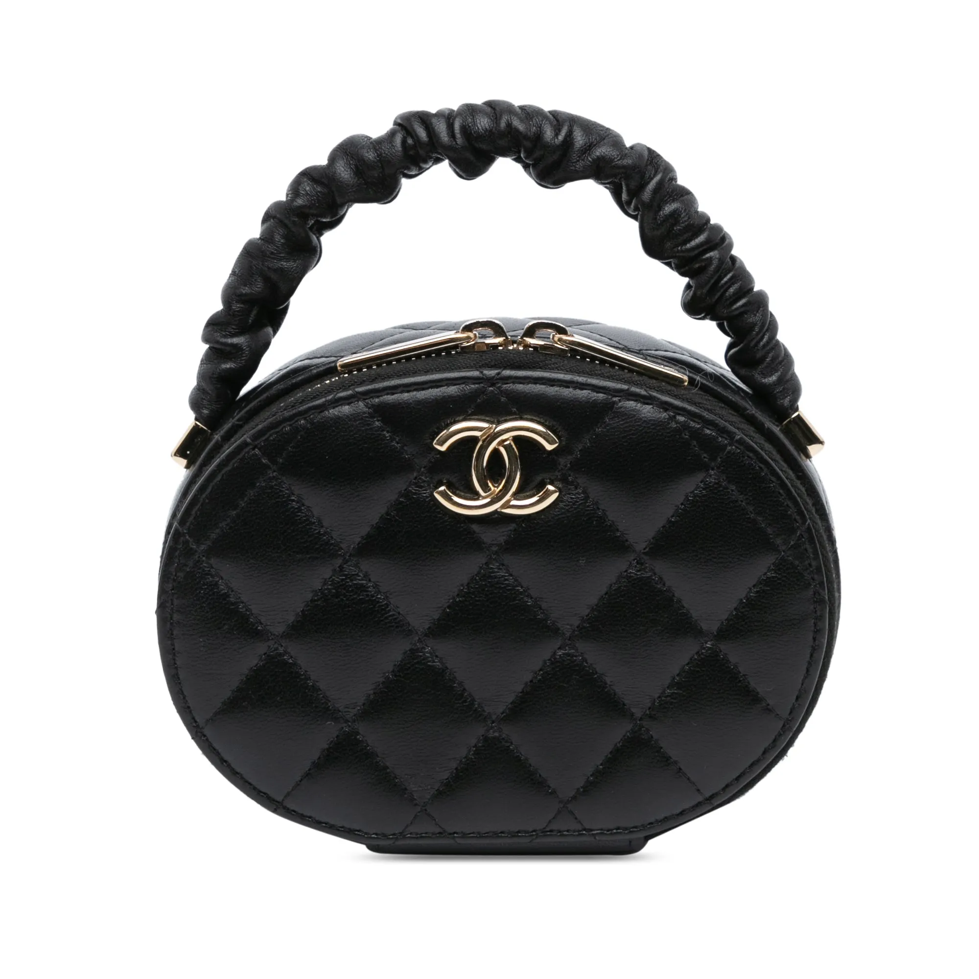 Black Chanel CC Lambskin Ruched Oval Top Handle Bag
