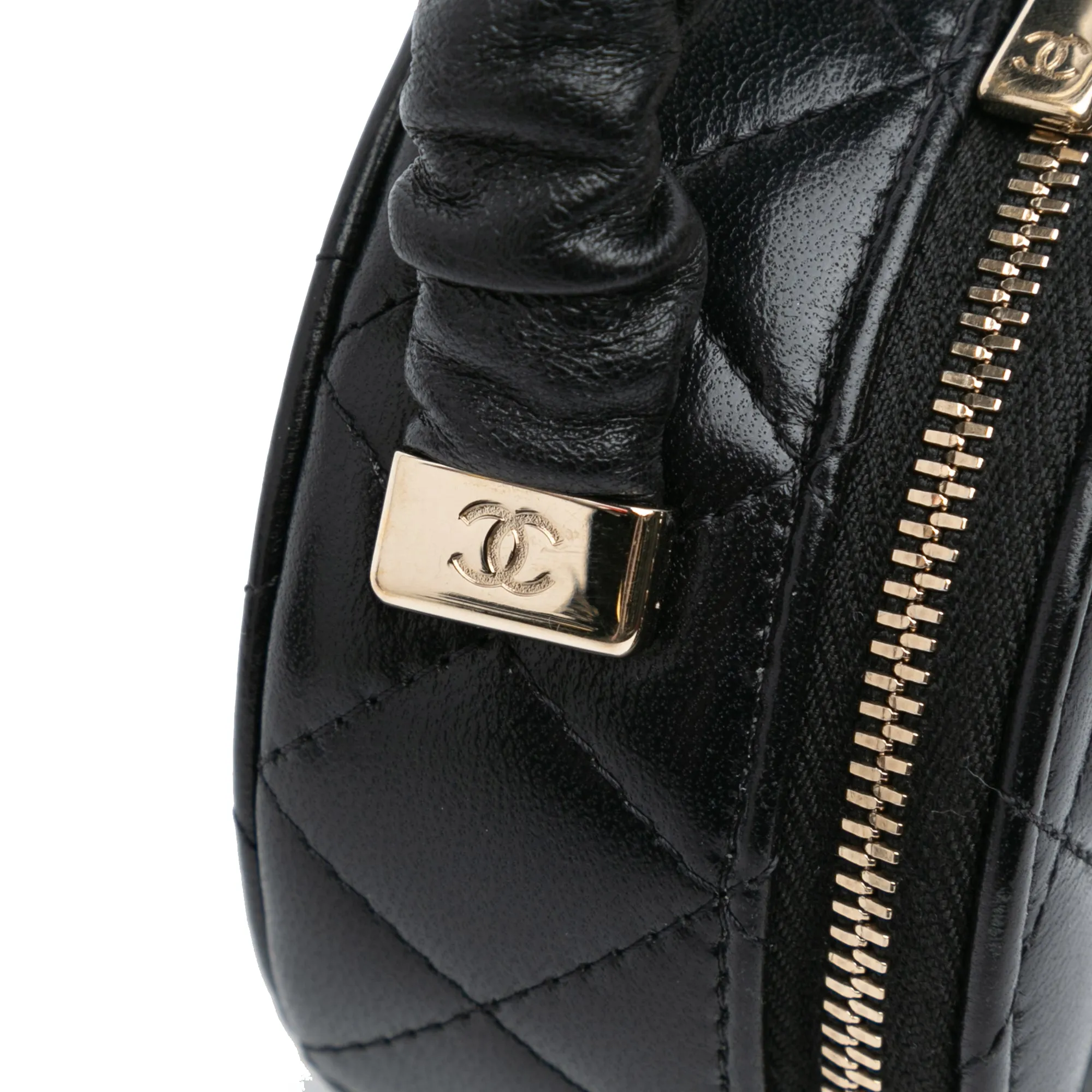Black Chanel CC Lambskin Ruched Oval Top Handle Bag