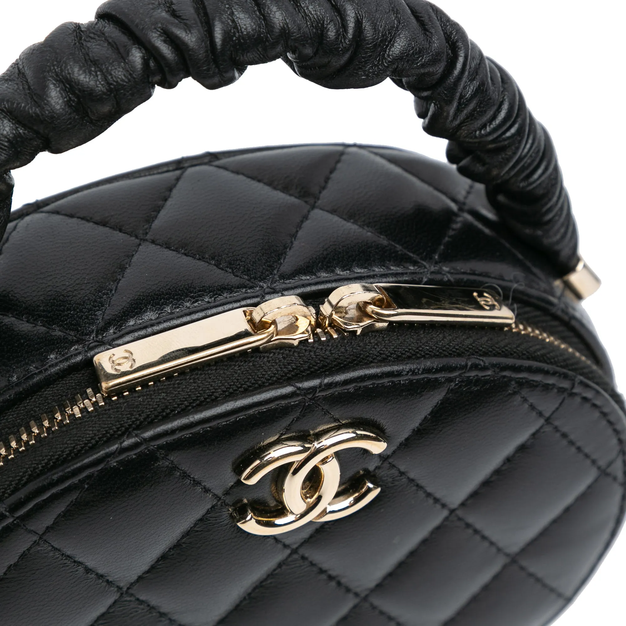 Black Chanel CC Lambskin Ruched Oval Top Handle Bag