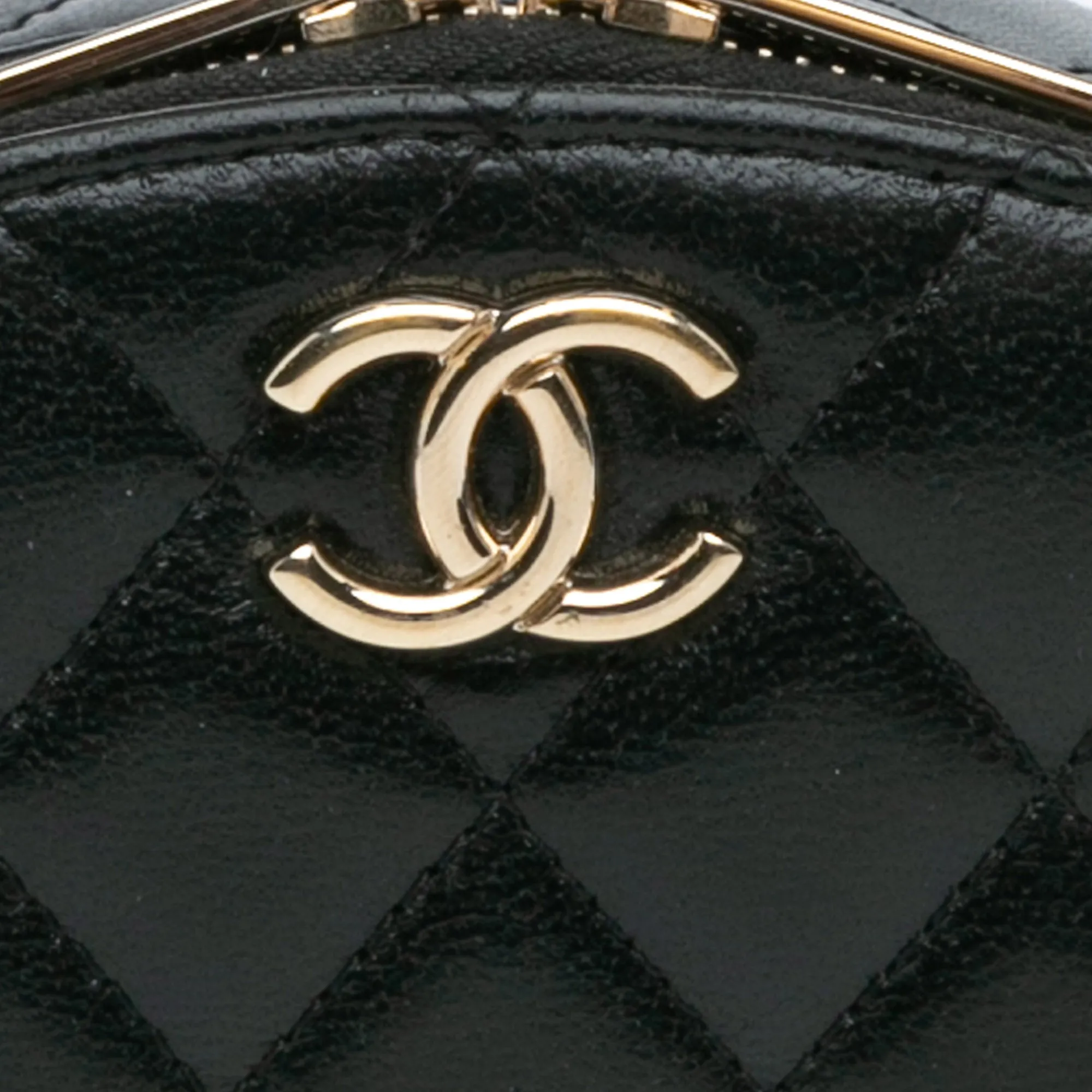 Black Chanel CC Quilted Lambskin Oval Top Handle Clutch Handbag