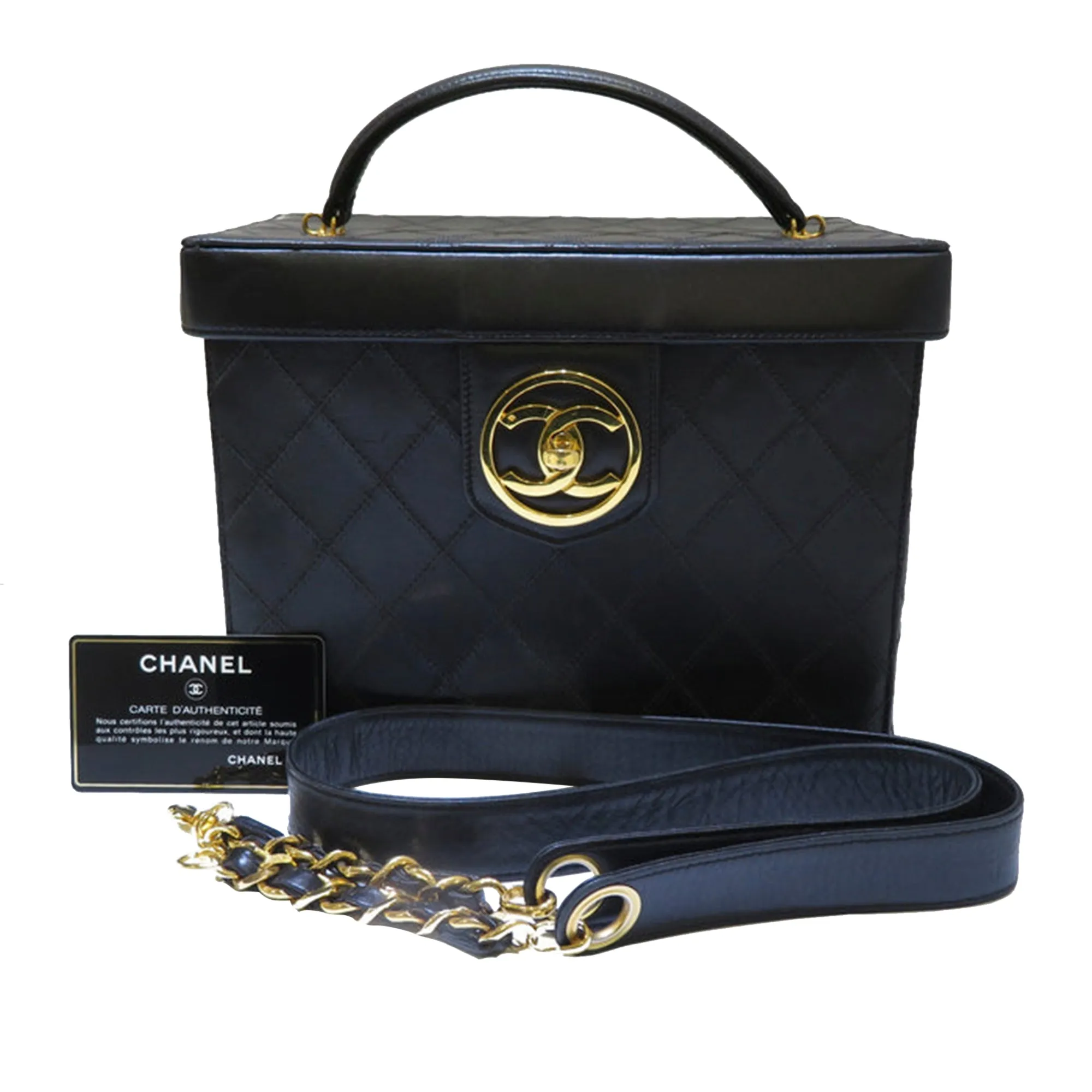 Black Chanel Matelasse Lambskin Vanity Bag