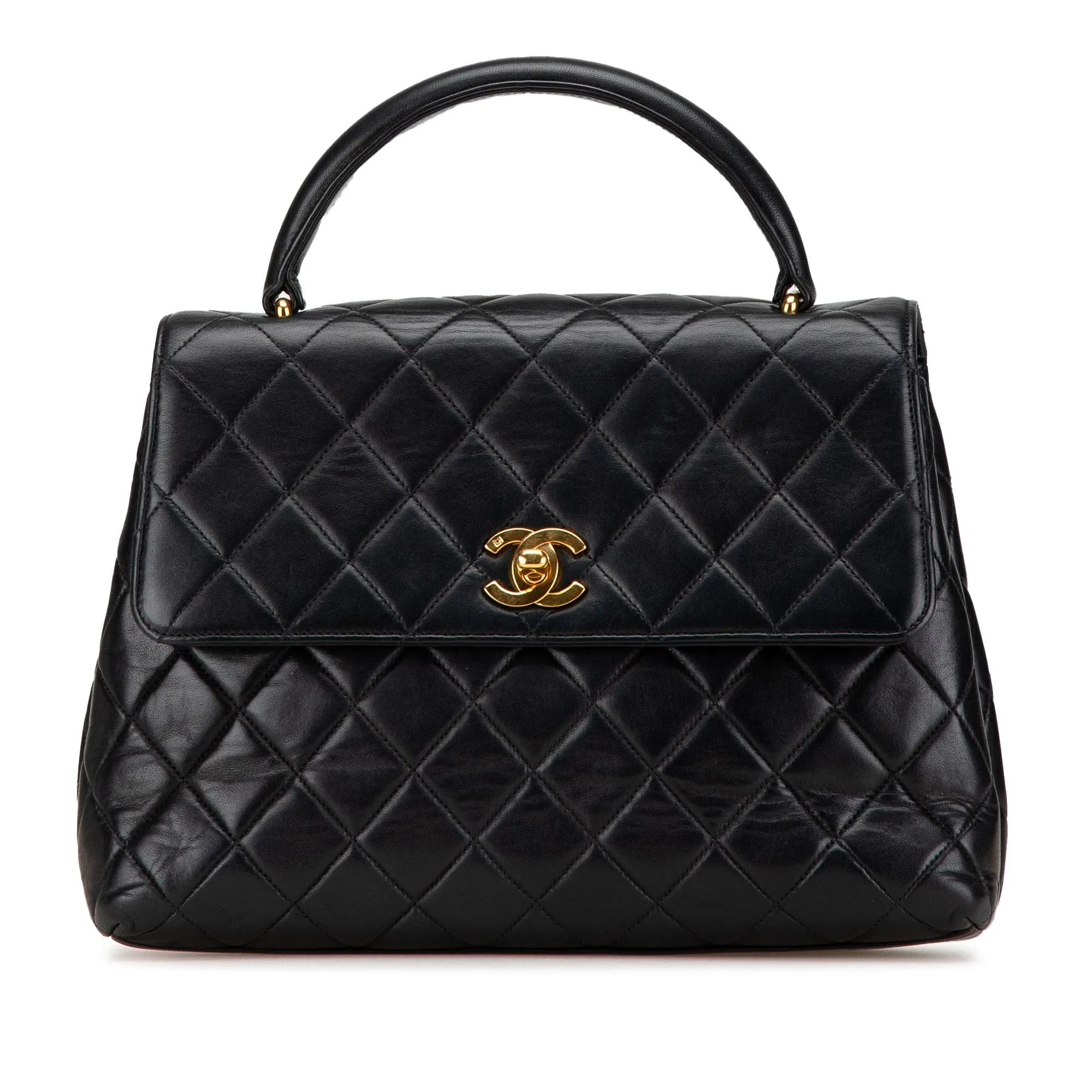 Black Chanel Medium Lambskin Kelly Top Handle Bag