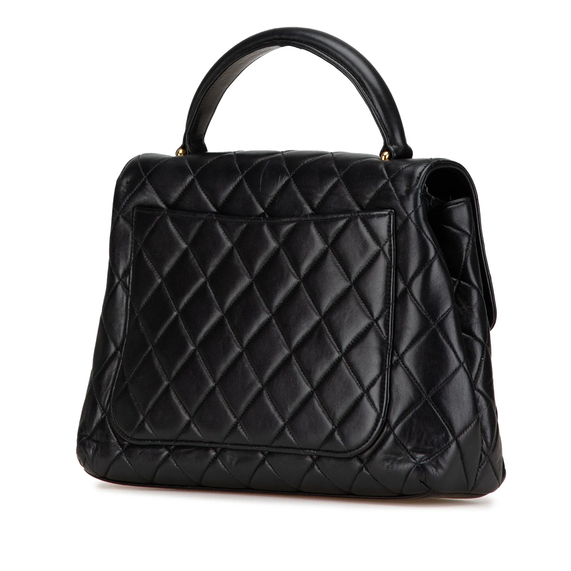 Black Chanel Medium Lambskin Kelly Top Handle Bag