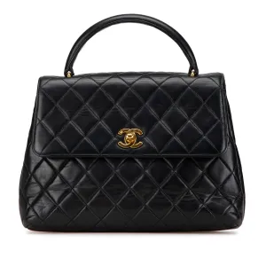 Black Chanel Medium Lambskin Kelly Top Handle Bag