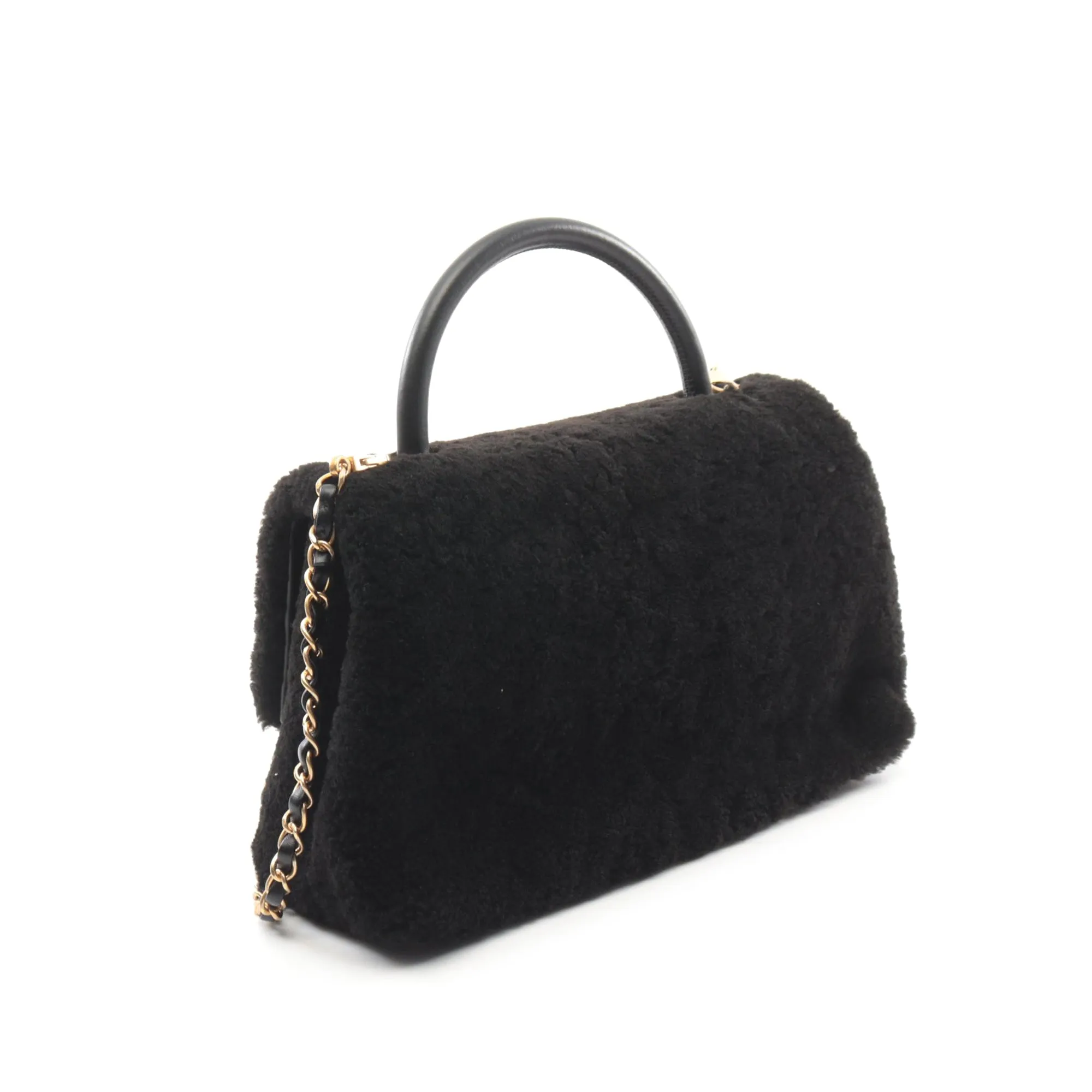 Black Chanel Medium Shearling Coco Top Handle Bag Satchel