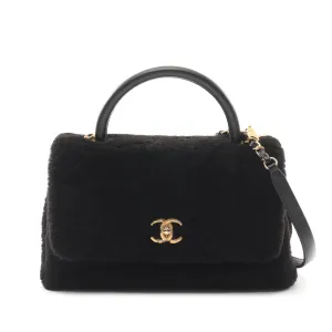 Black Chanel Medium Shearling Coco Top Handle Bag Satchel