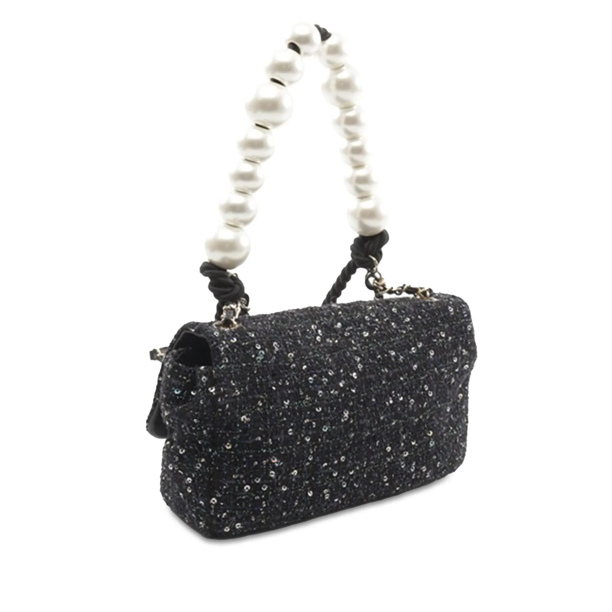 Black Chanel Medium Tweed Pearl Top Handle Flap Satchel