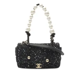 Black Chanel Medium Tweed Pearl Top Handle Flap Satchel