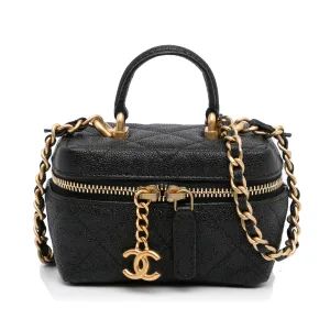 Black Chanel Micro Caviar Vanity Case with Chain Satchel