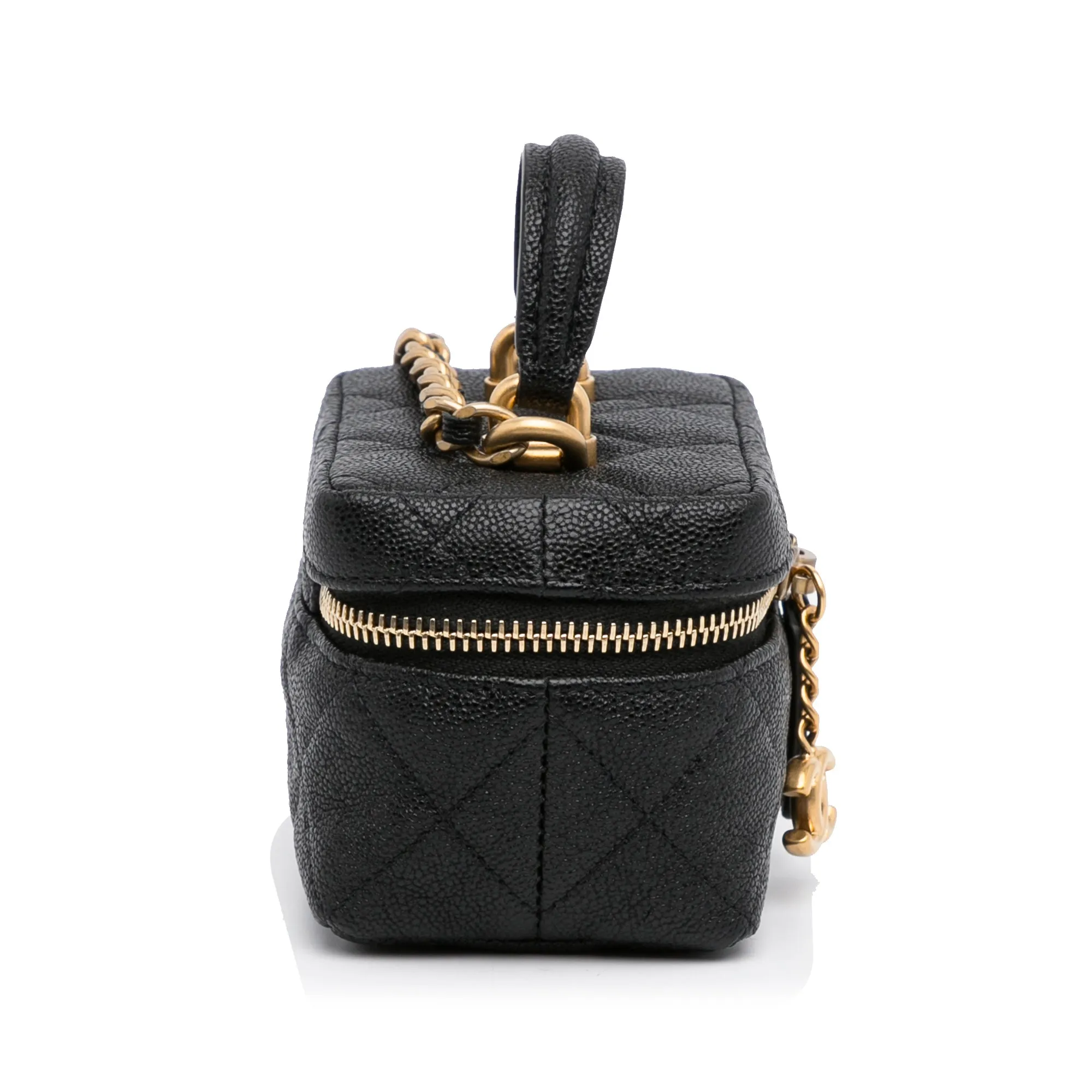 Black Chanel Micro Caviar Vanity Case with Chain Satchel