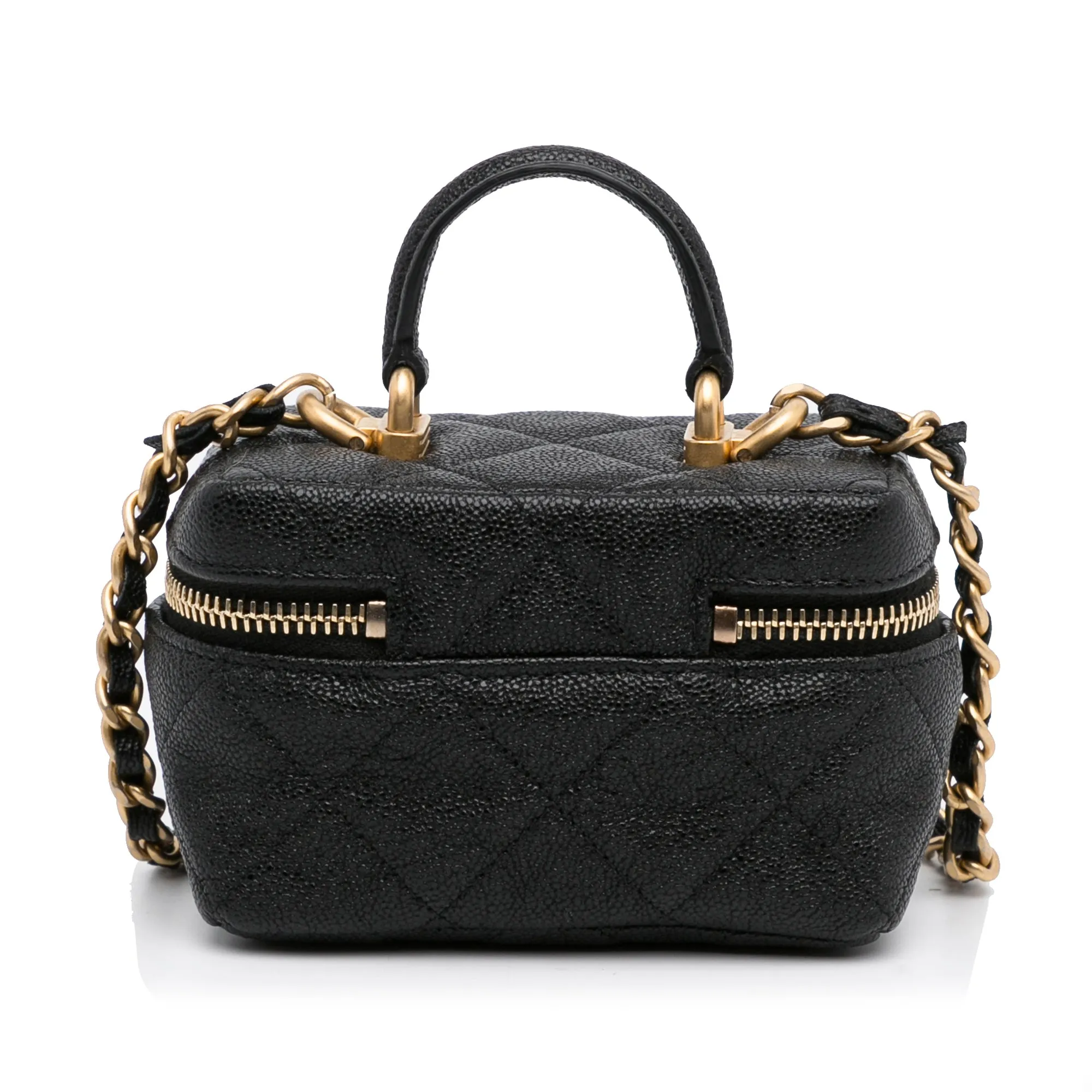 Black Chanel Micro Caviar Vanity Case with Chain Satchel