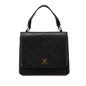 Black Chanel Quilted Lambskin Top Handle Square Flap Handbag