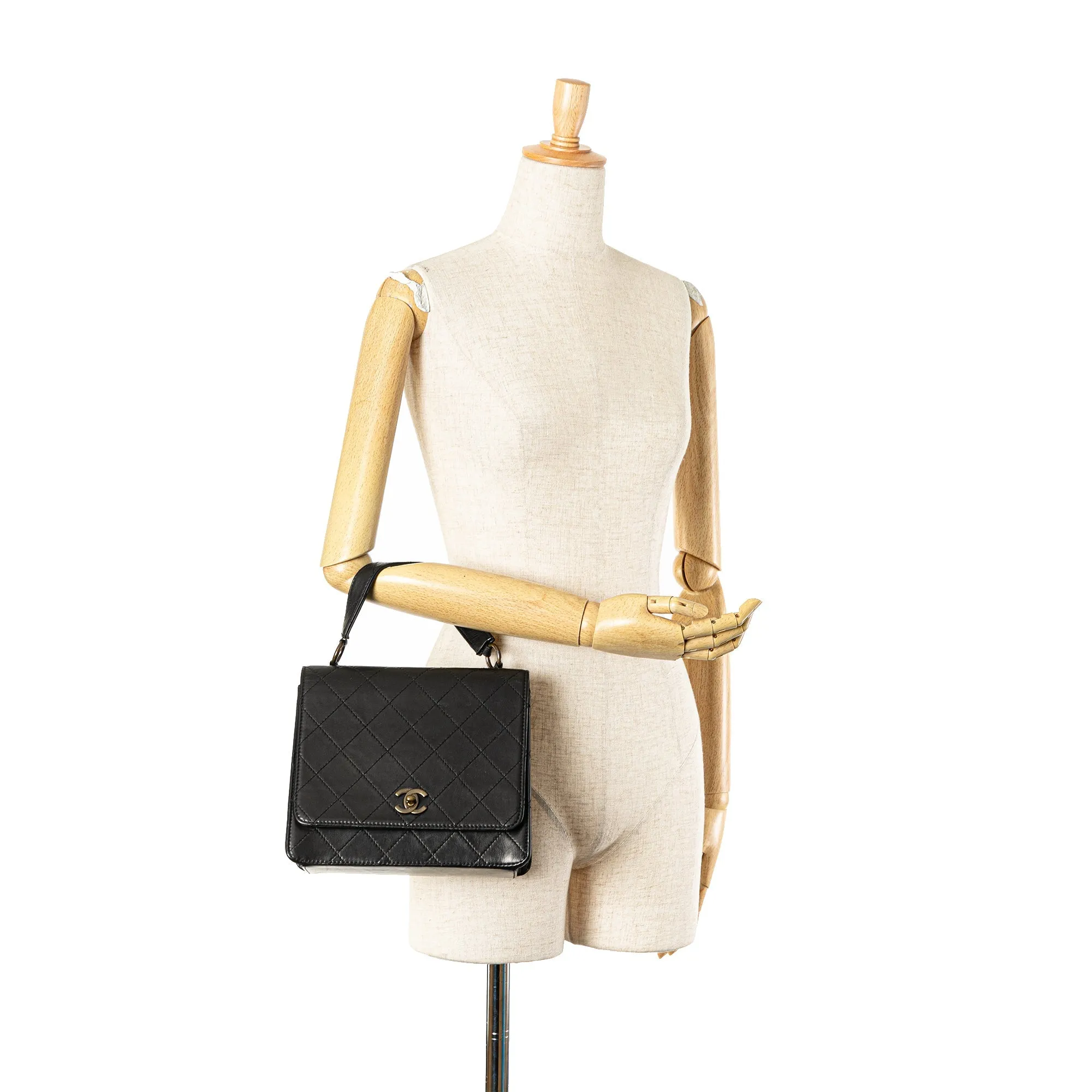 Black Chanel Quilted Lambskin Top Handle Square Flap Handbag